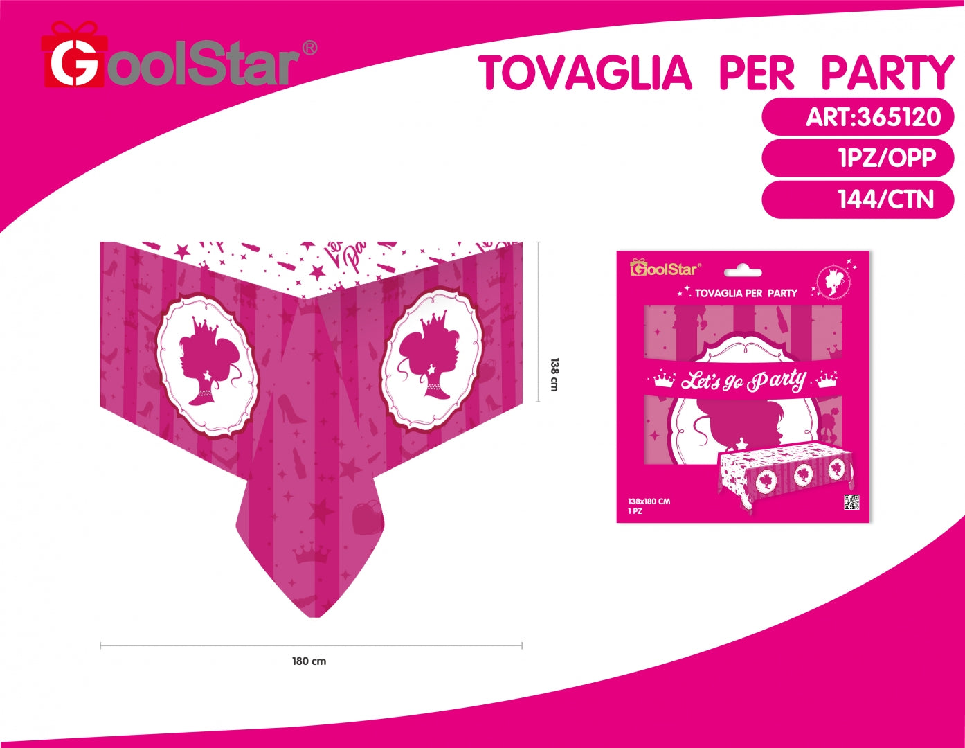 Tovaglia Rosa Party “Let’s Go Party” – 180x138 cm