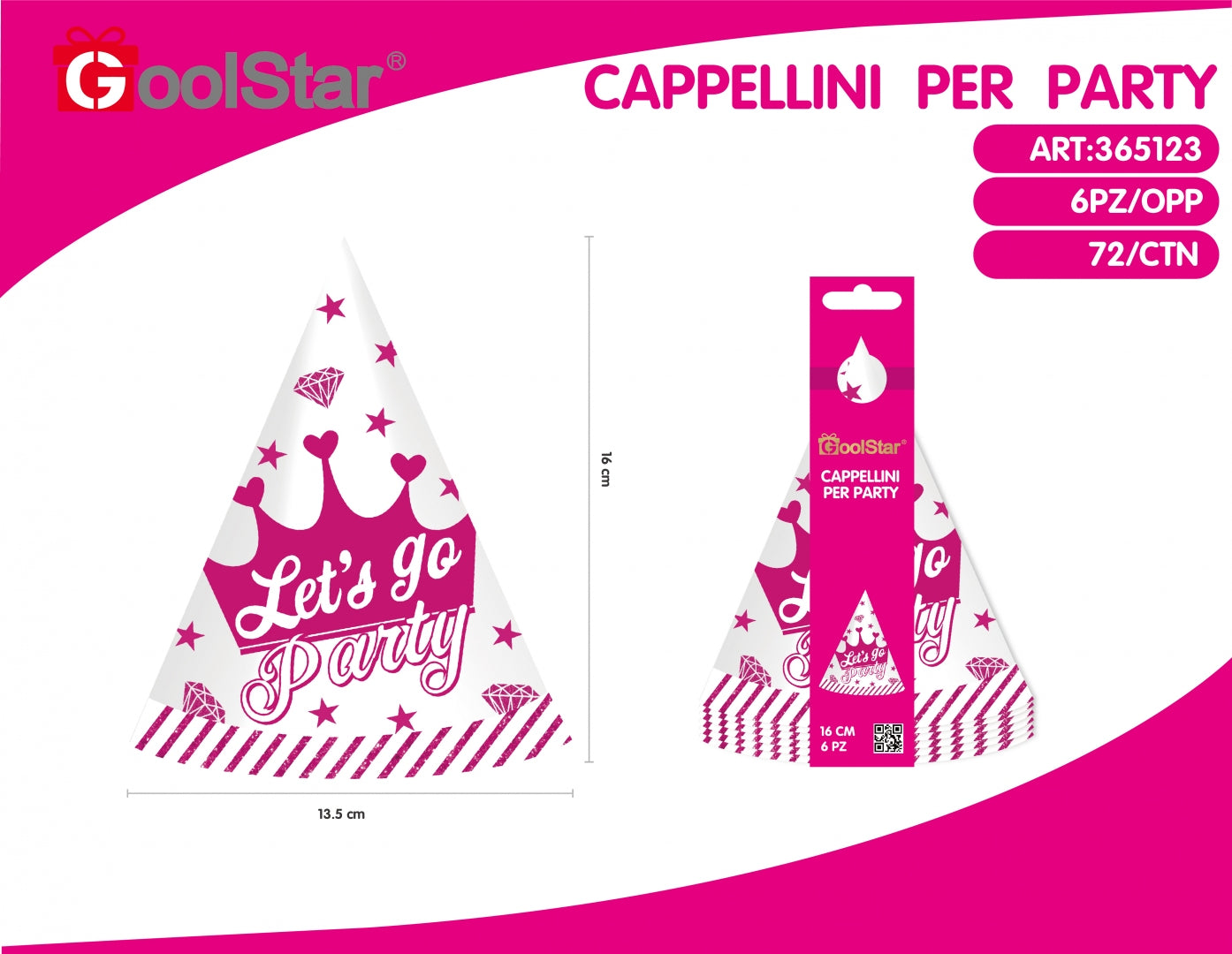 Cappellini “Let’s Go Party” Bianchi con Corona Rosa – Set 6 Pezzi