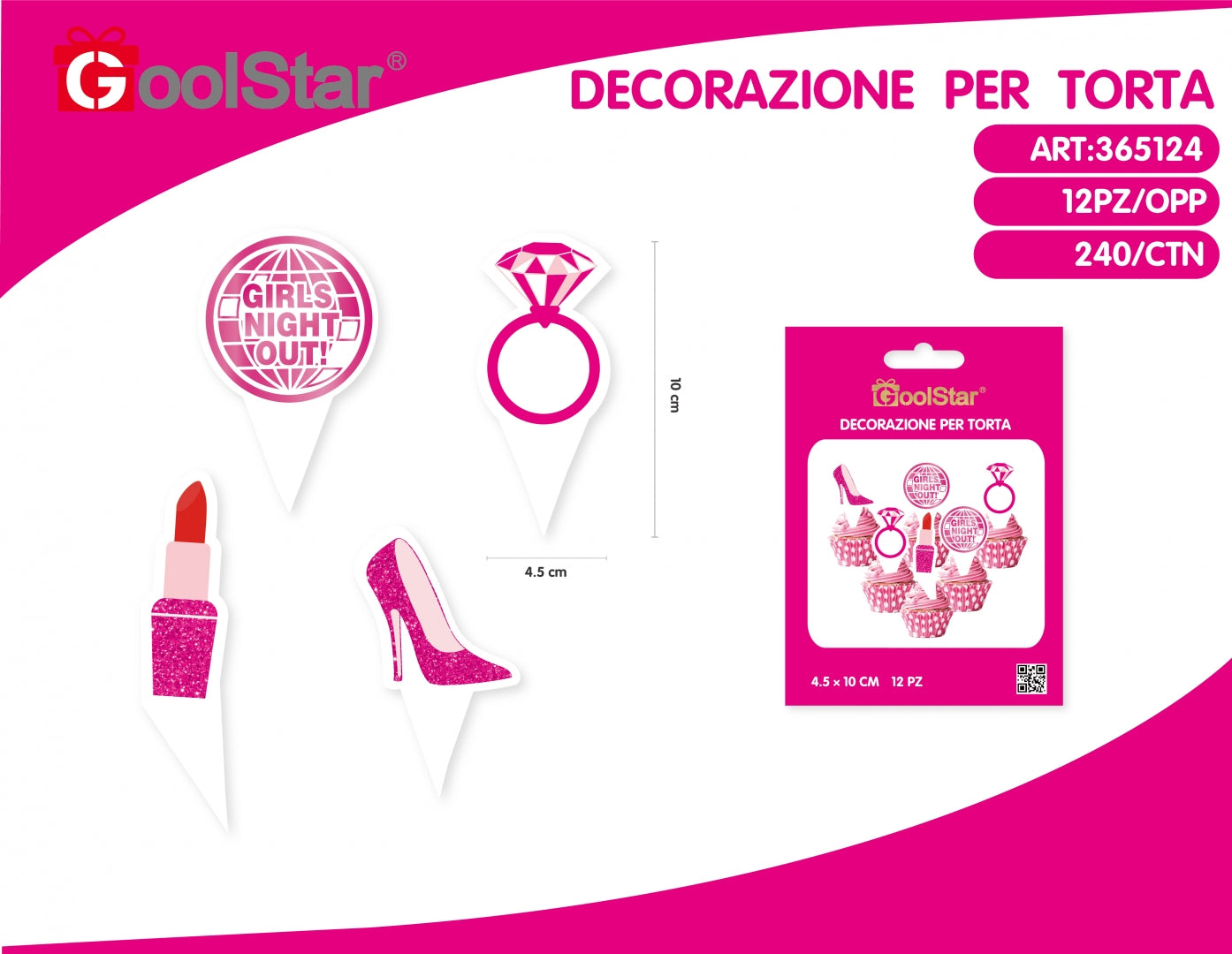 Decorazioni per Torta Rosa “Girls Night Out” – Set 12 Pz