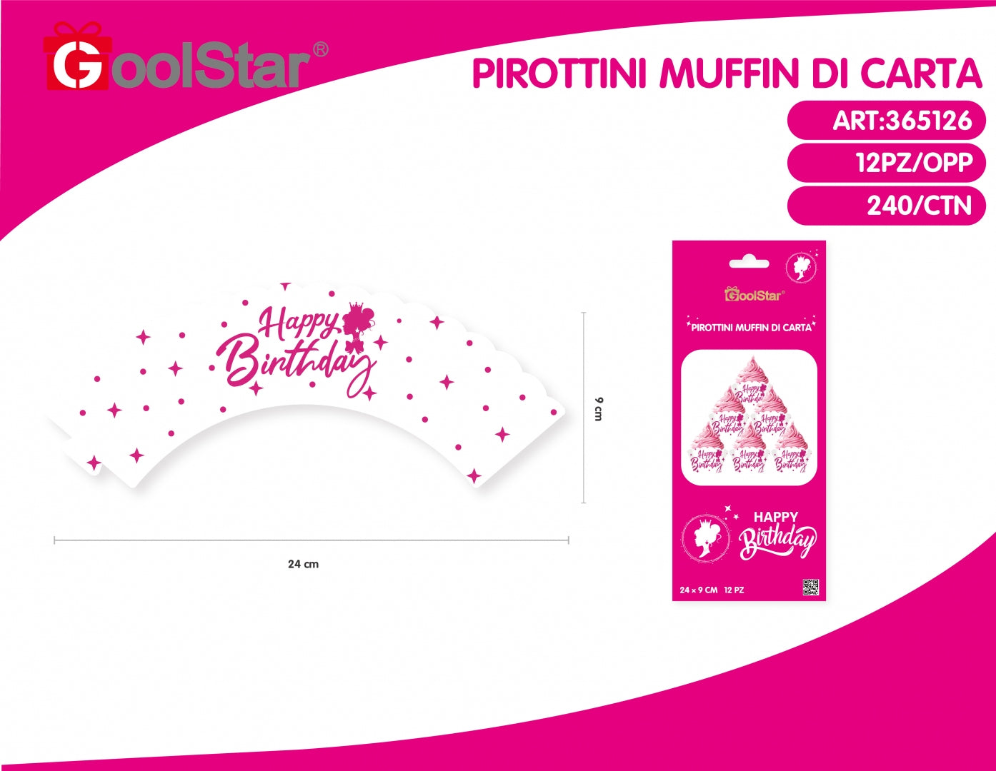 Pirottini Muffin di Carta "Happy Birthday" – 12 Pezzi