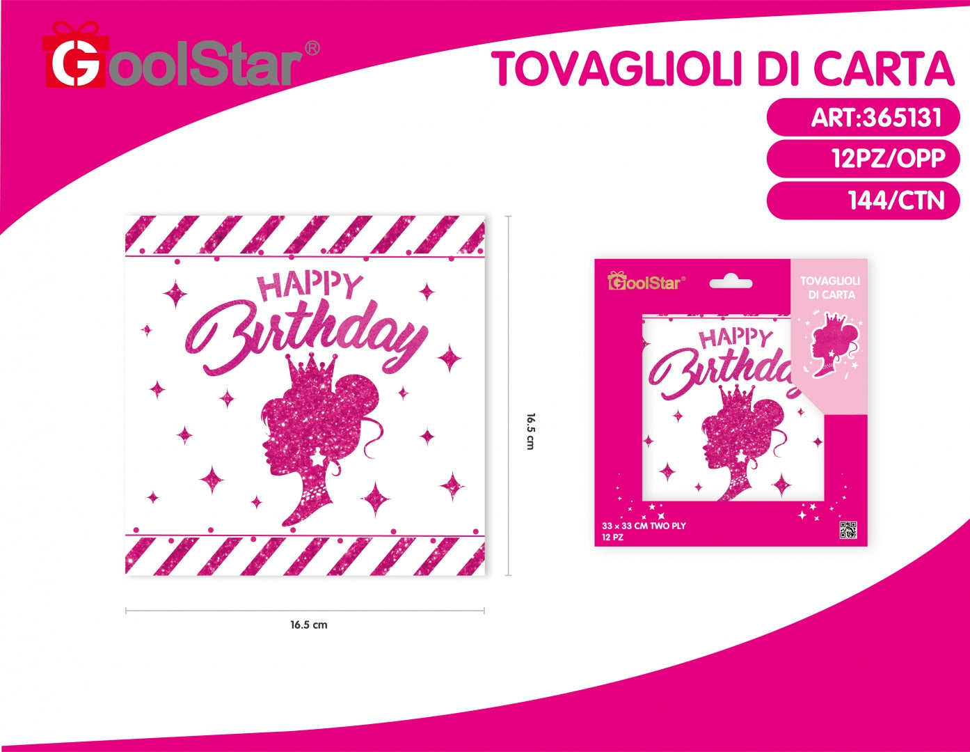 Tovaglioli di carta "Happy Birthday" Rosa - 12 Pezzi