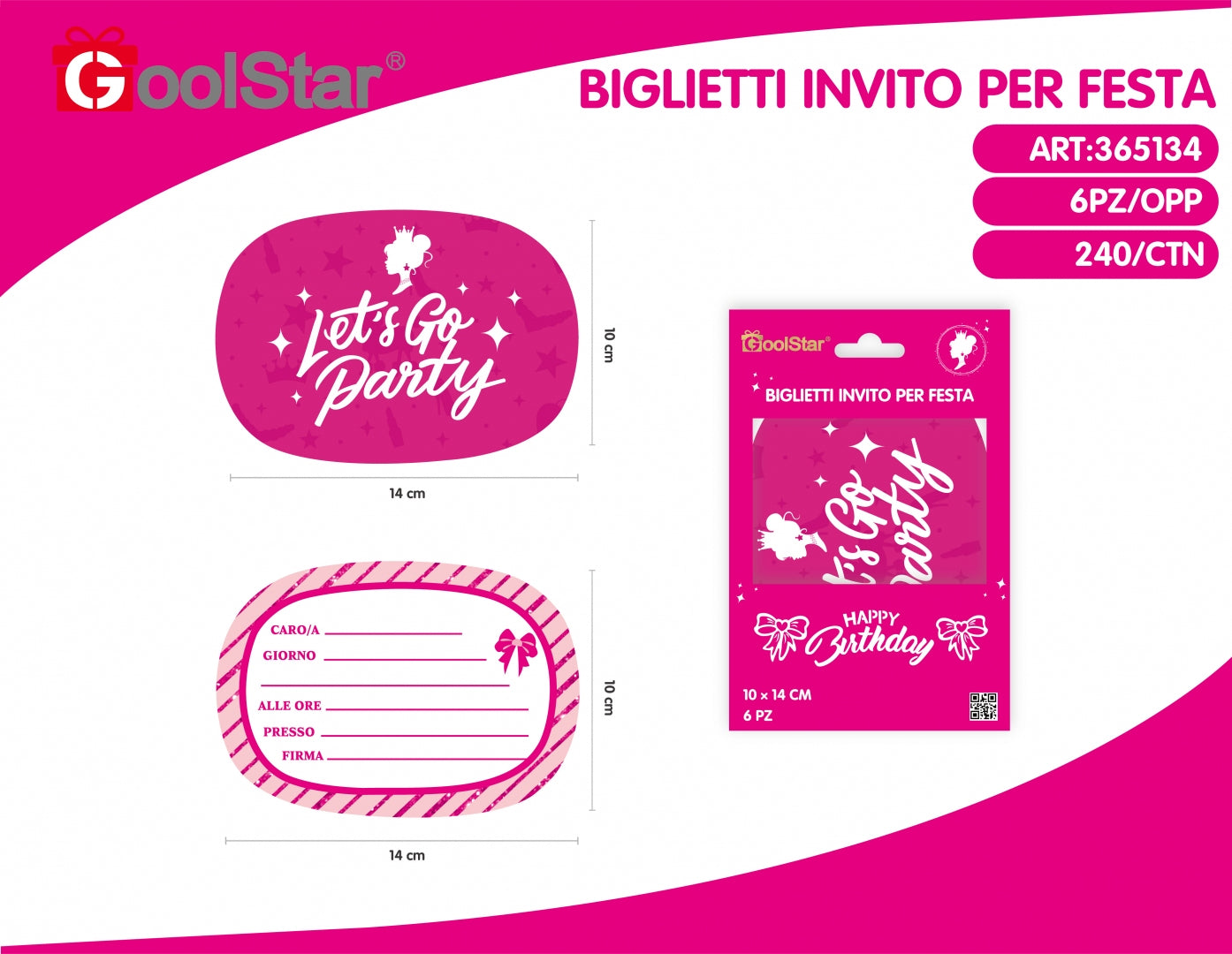 Biglietti invito festa compleanno "Let's Go Party" - 6 pezzi