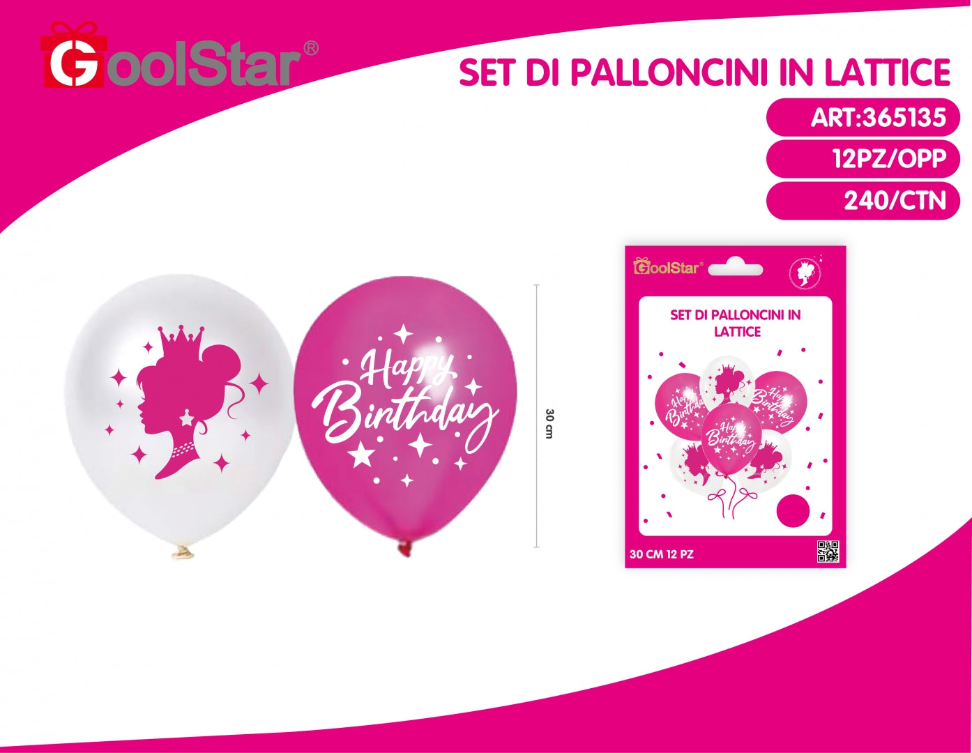 Palloncini in lattice "Happy Birthday" rosa e bianco - 12 Pezzi