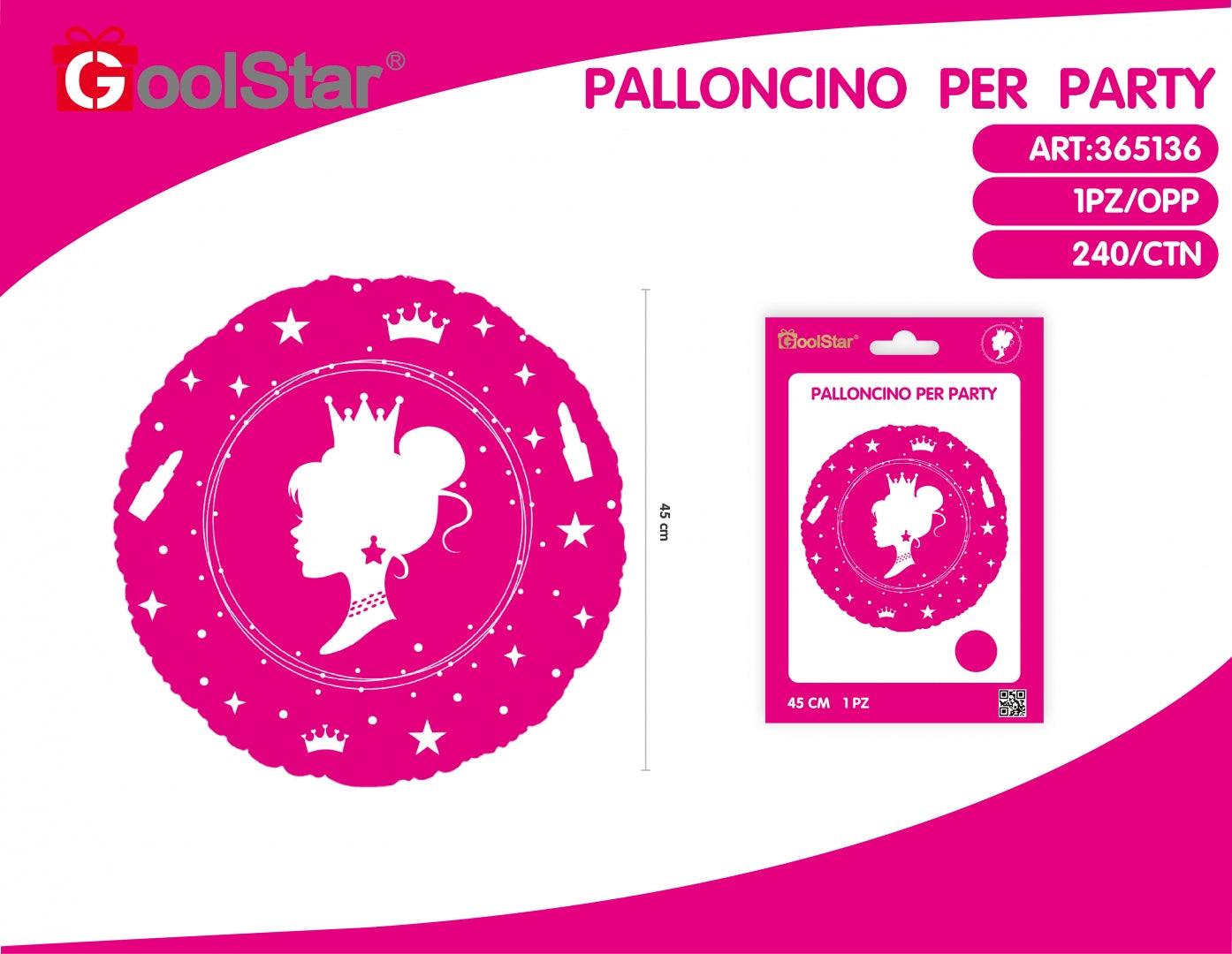 Palloncino foil rotondo party profilo principessa 45 cm