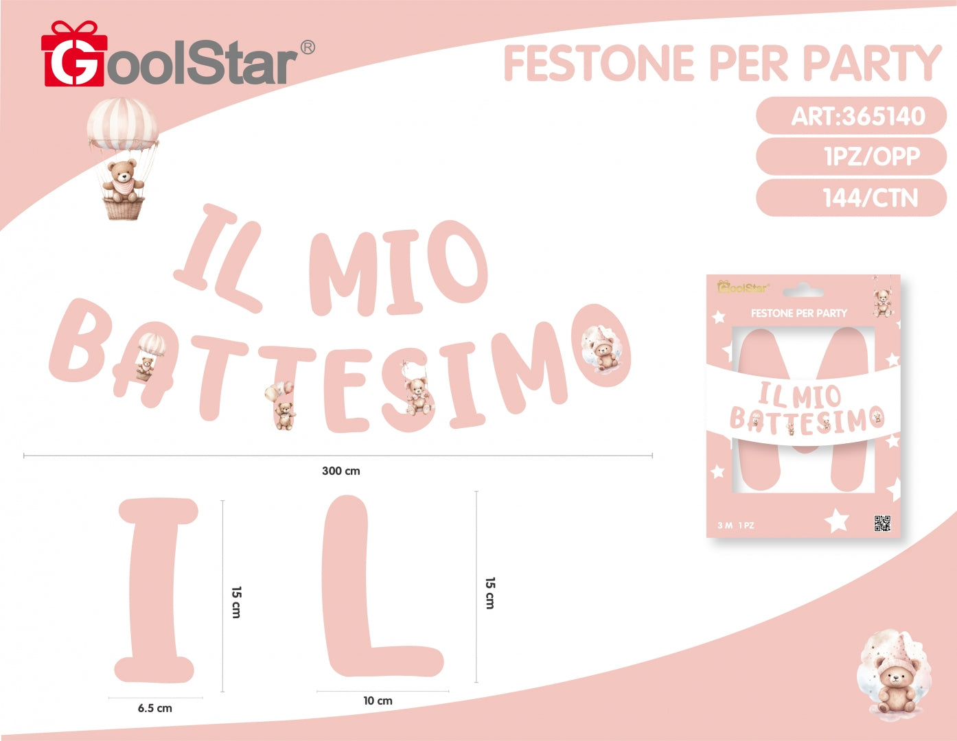 Festone “Il Mio Battesimo” Rosa o Azzurro – Decorazione per Battesimo GoolStar