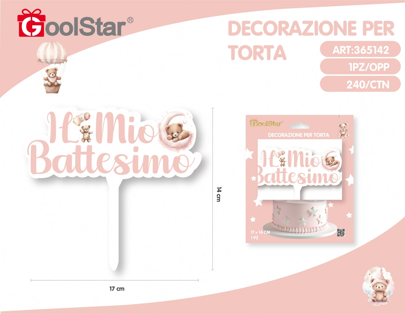 Cake Topper “Il Mio Battesimo” Rosa o Azzurro – Decorazione Torta GoolStar