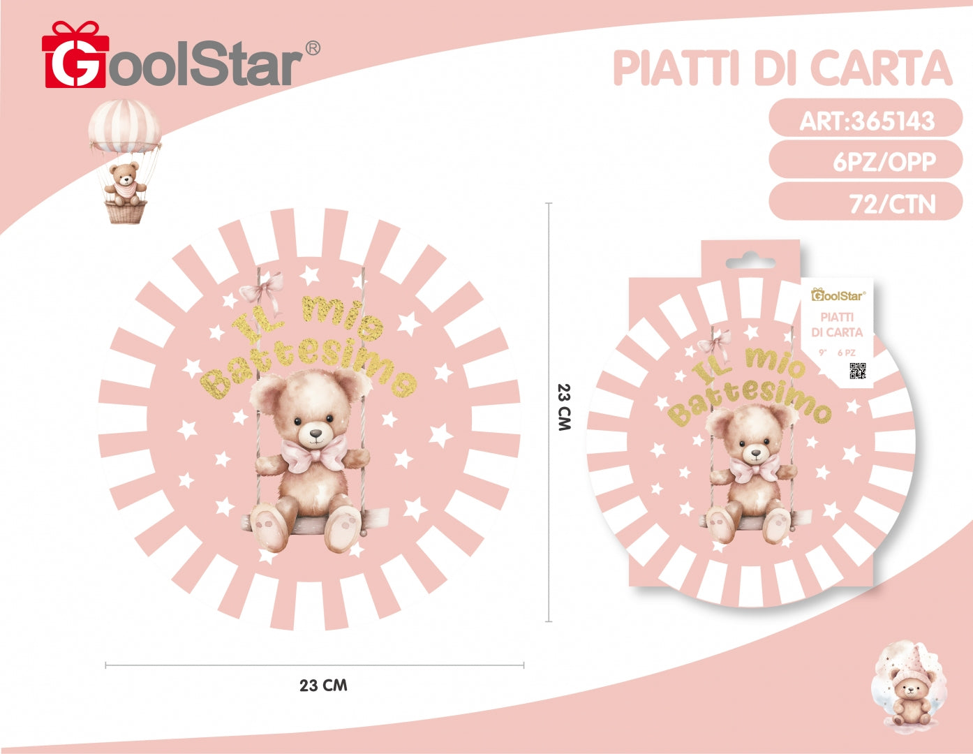Piatti di Carta “Il Mio Battesimo” Grandi Rosa o Azzurro – Party Tableware GoolStar