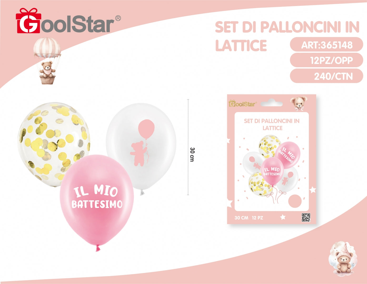 Set palloncini in lattice “Il Mio Battesimo” 12 pezzi Rosa o Azzurro – GoolStar