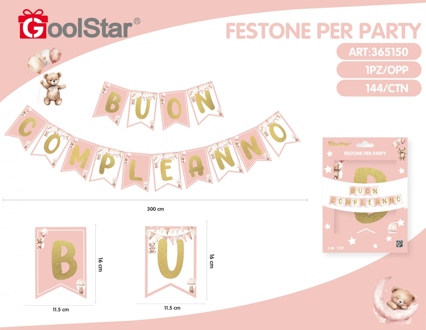 Festone “Buon Compleanno” con orsetti – Rosa o Azzurro – GoolStar