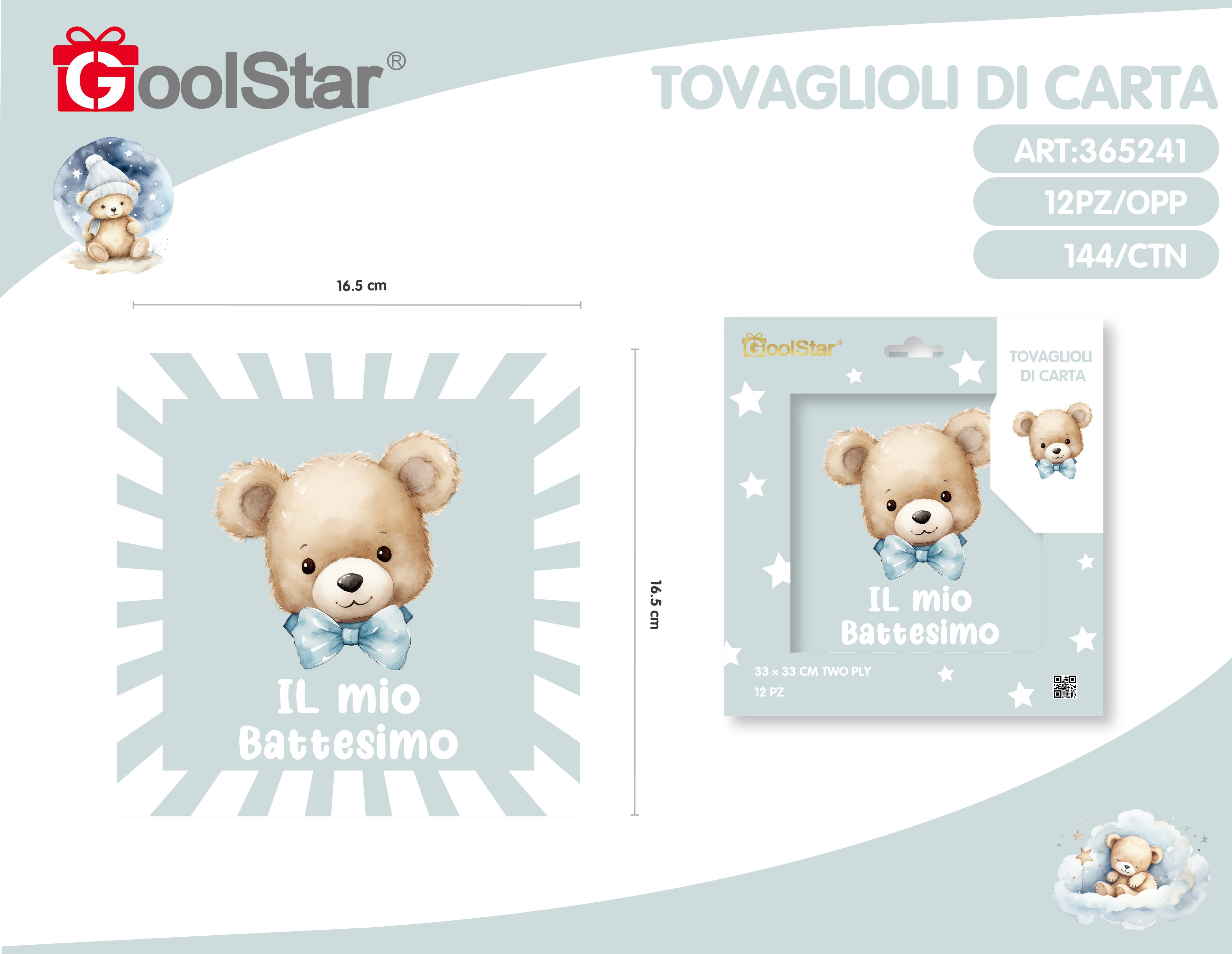 Tovaglioli di carta “Il Mio Battesimo” con orsetto Rosa o Azzurro – GoolStar