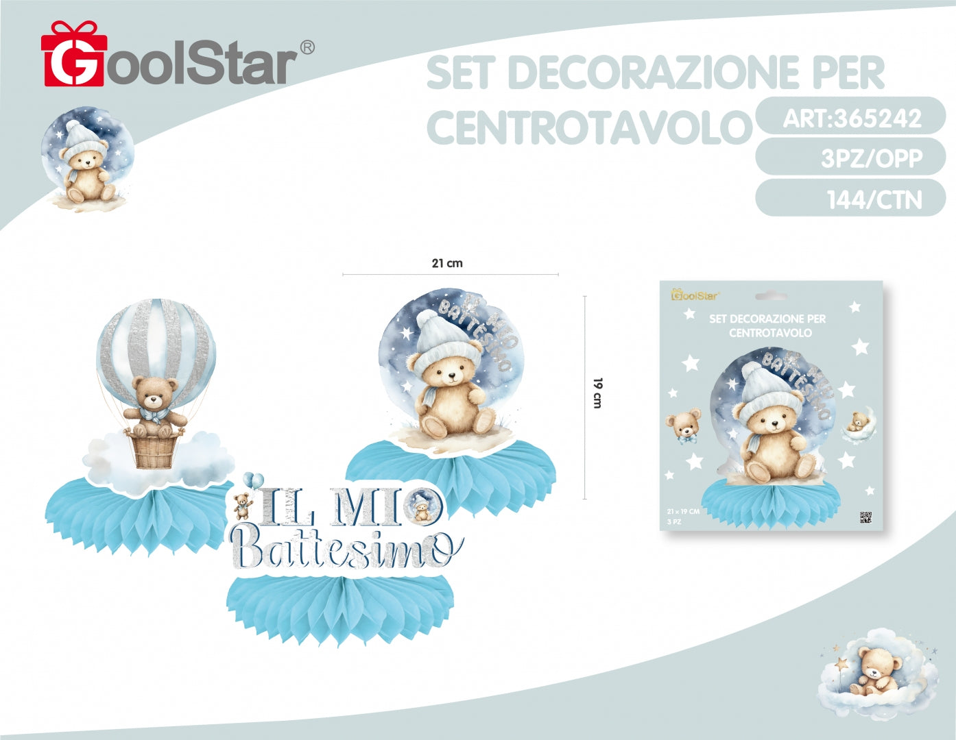 Set centrotavola “Il Mio Battesimo” 3 pezzi Rosa o Azzurro – GoolStar