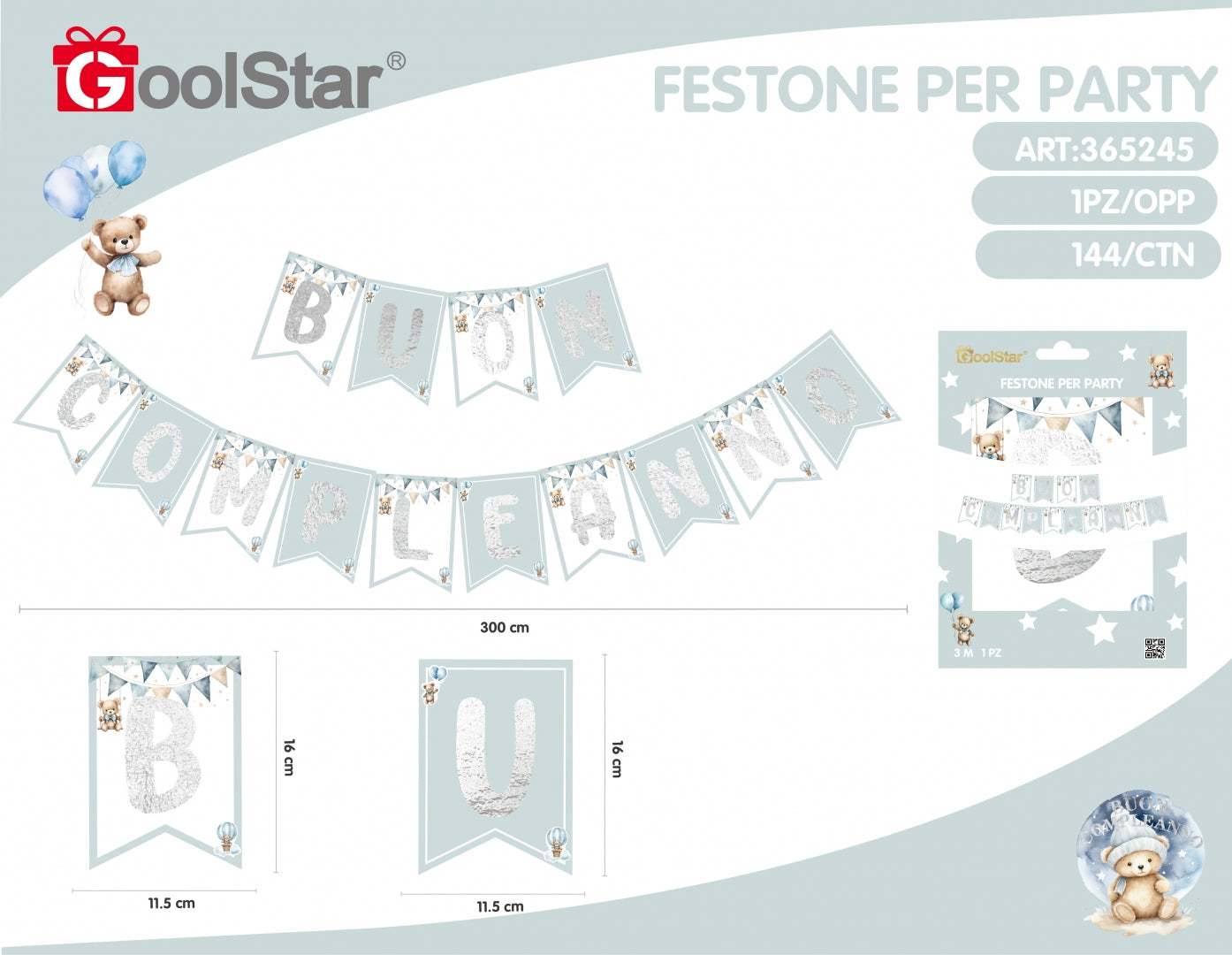 Festone “Buon Compleanno” con orsetti – Rosa o Azzurro – GoolStar
