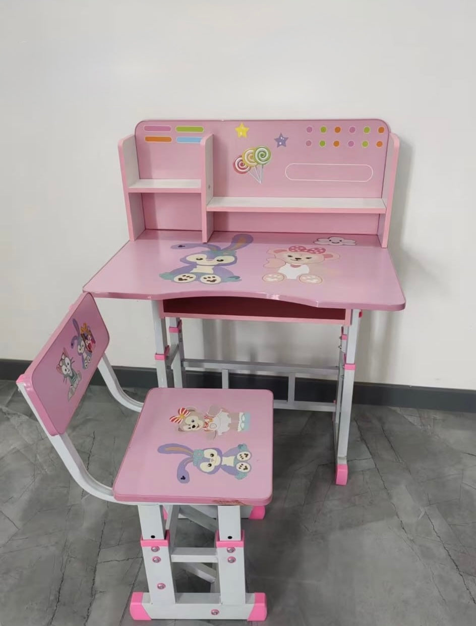 Scrivania per bambini con sedia – Tema Pupazzi Rosa