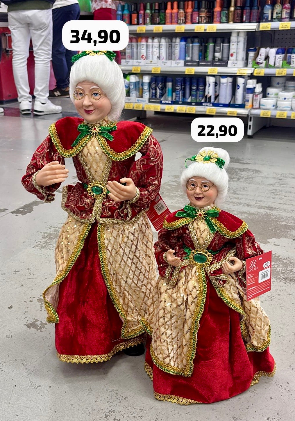 Signora Natale Decorativa con Abito Rosso e Oro – Disponibile in 2 Misure