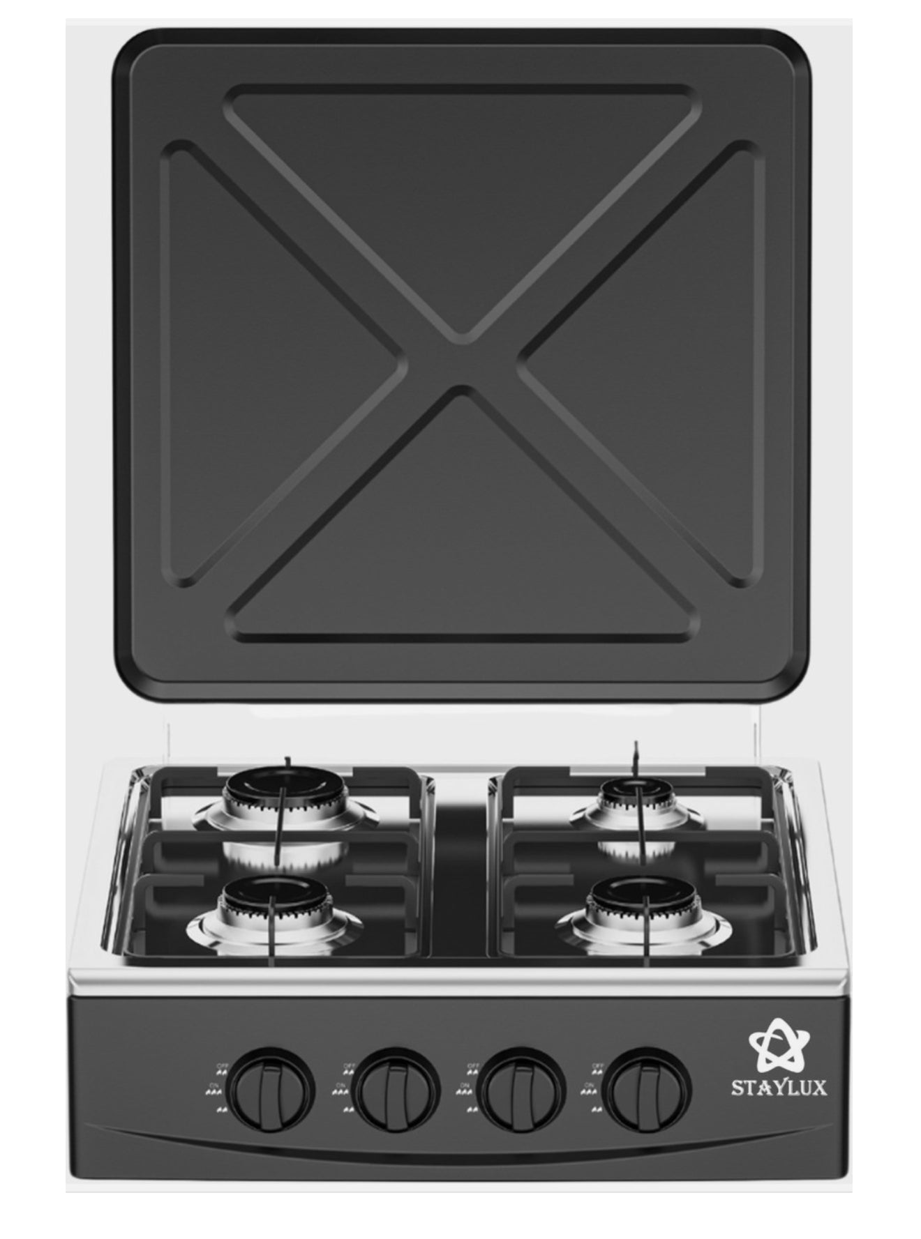 Fornello da Campeggio Portatile STAYLUX a 4 Fornelli con Coperchio – Nero