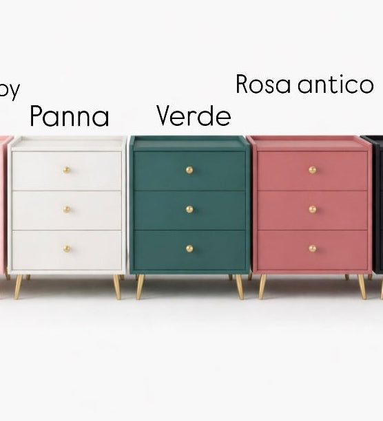 Comodino Smart in Camoscio con 3 Cassetti, Luci LED, Bluetooth e Ricarica Wireless