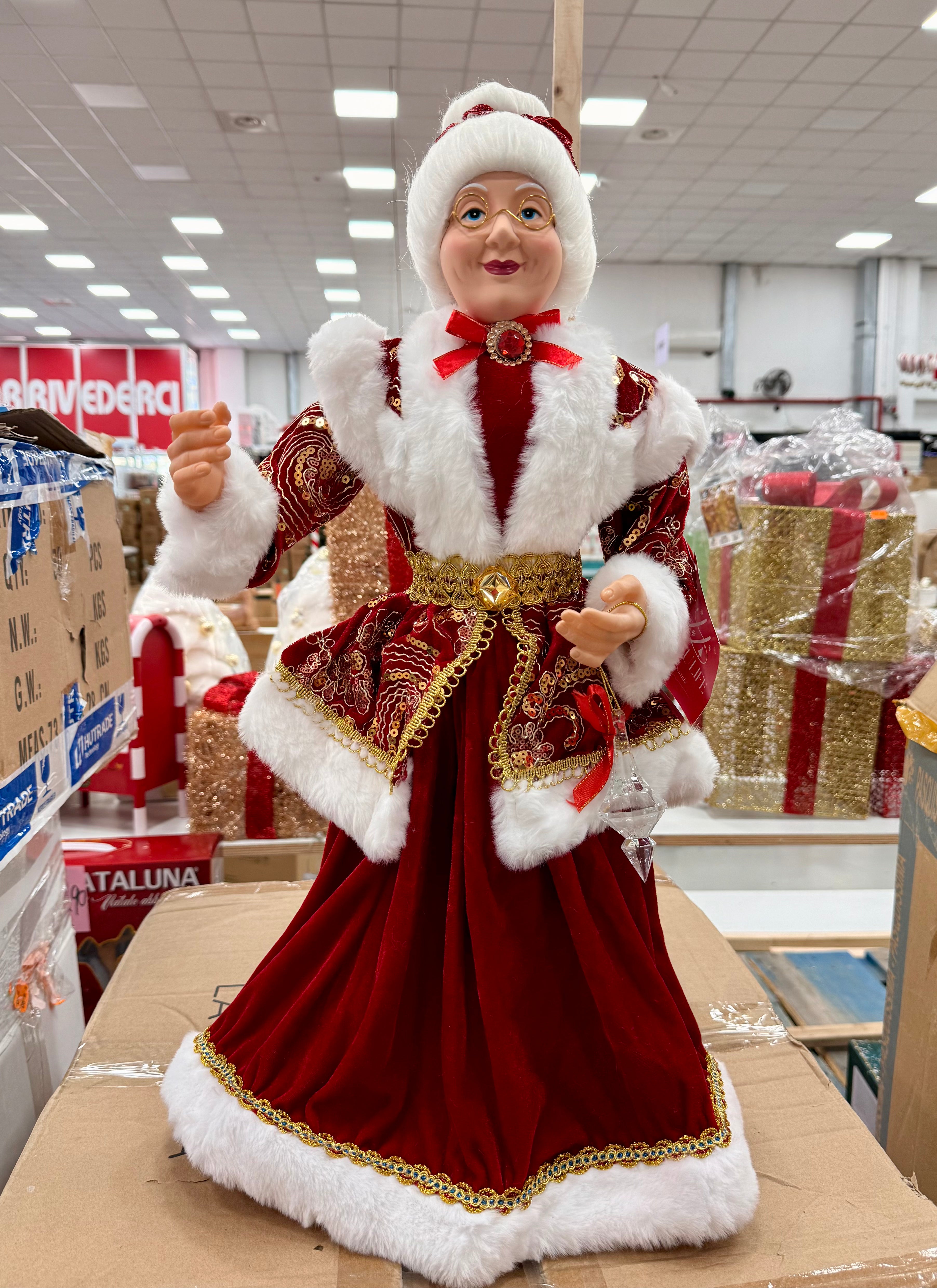 Signora Natale Decorativa in Velluto Rosso e Pelliccia Bianca – Disponibile in 2 Misure