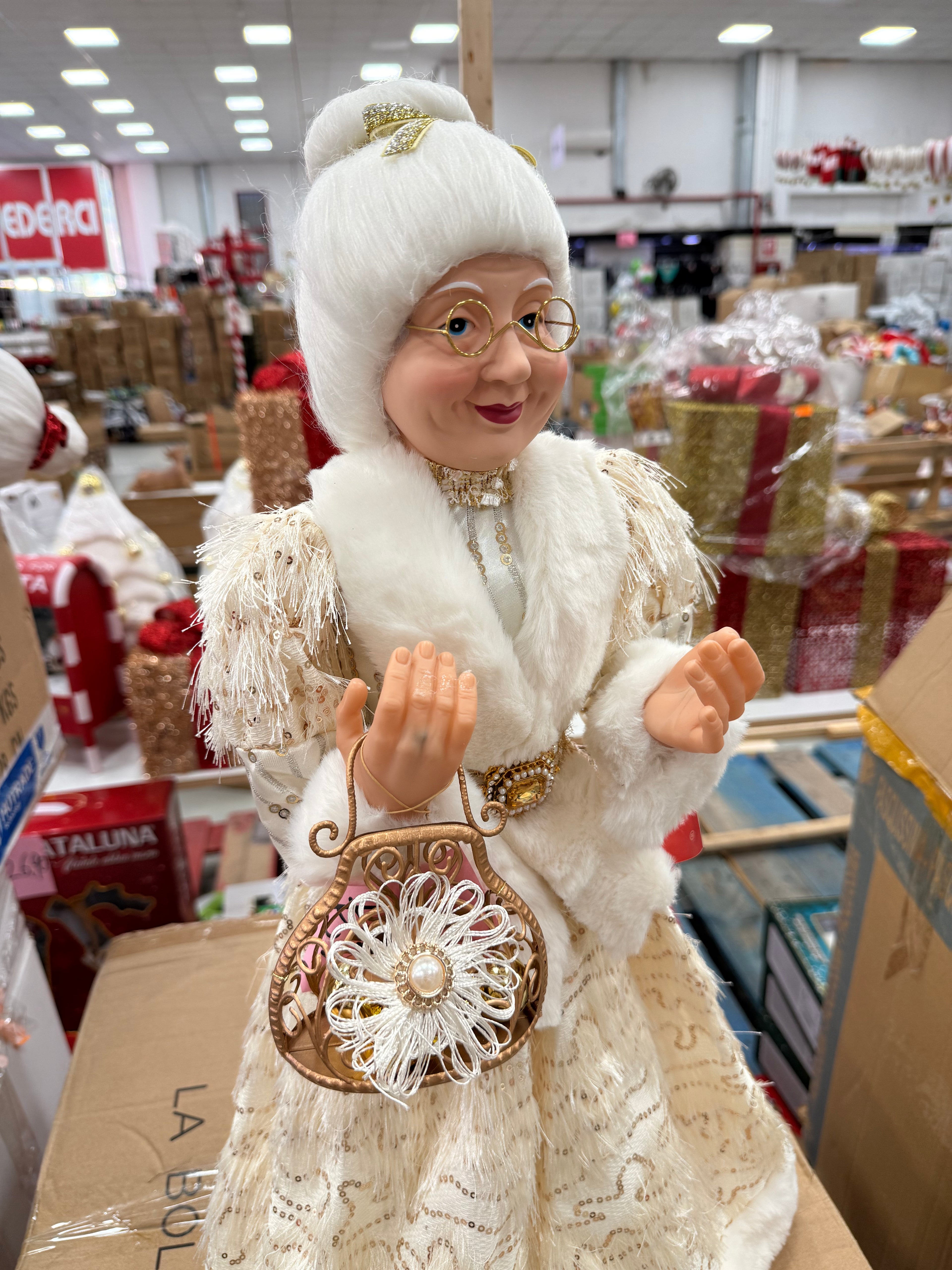 Signora Natale Decorativa in Bianco e Oro – Disponibile in 2 Misure