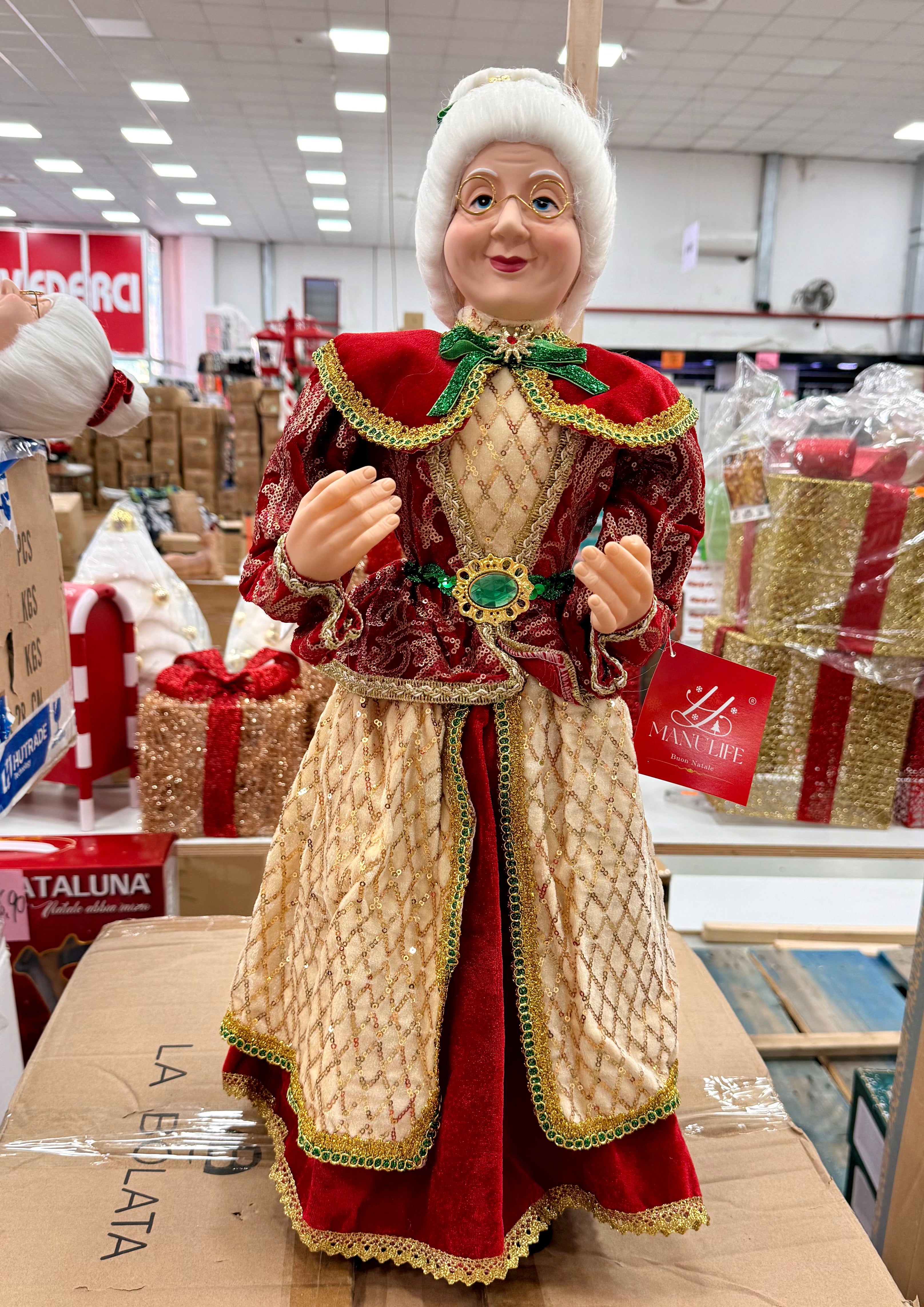 Signora Natale Decorativa con Abito Rosso e Oro – Disponibile in 2 Misure