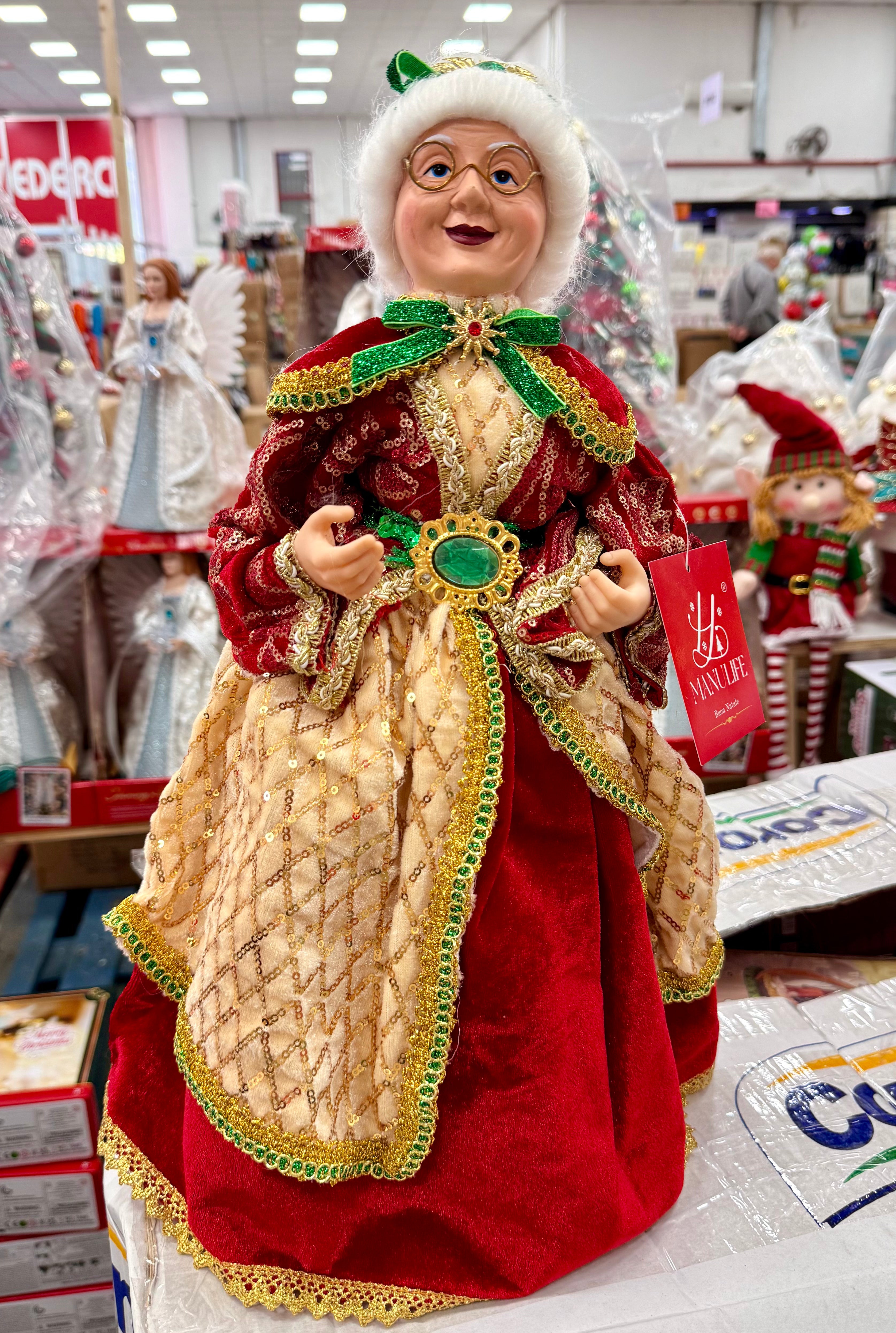 Signora Natale Decorativa con Abito Rosso e Oro – Disponibile in 2 Misure