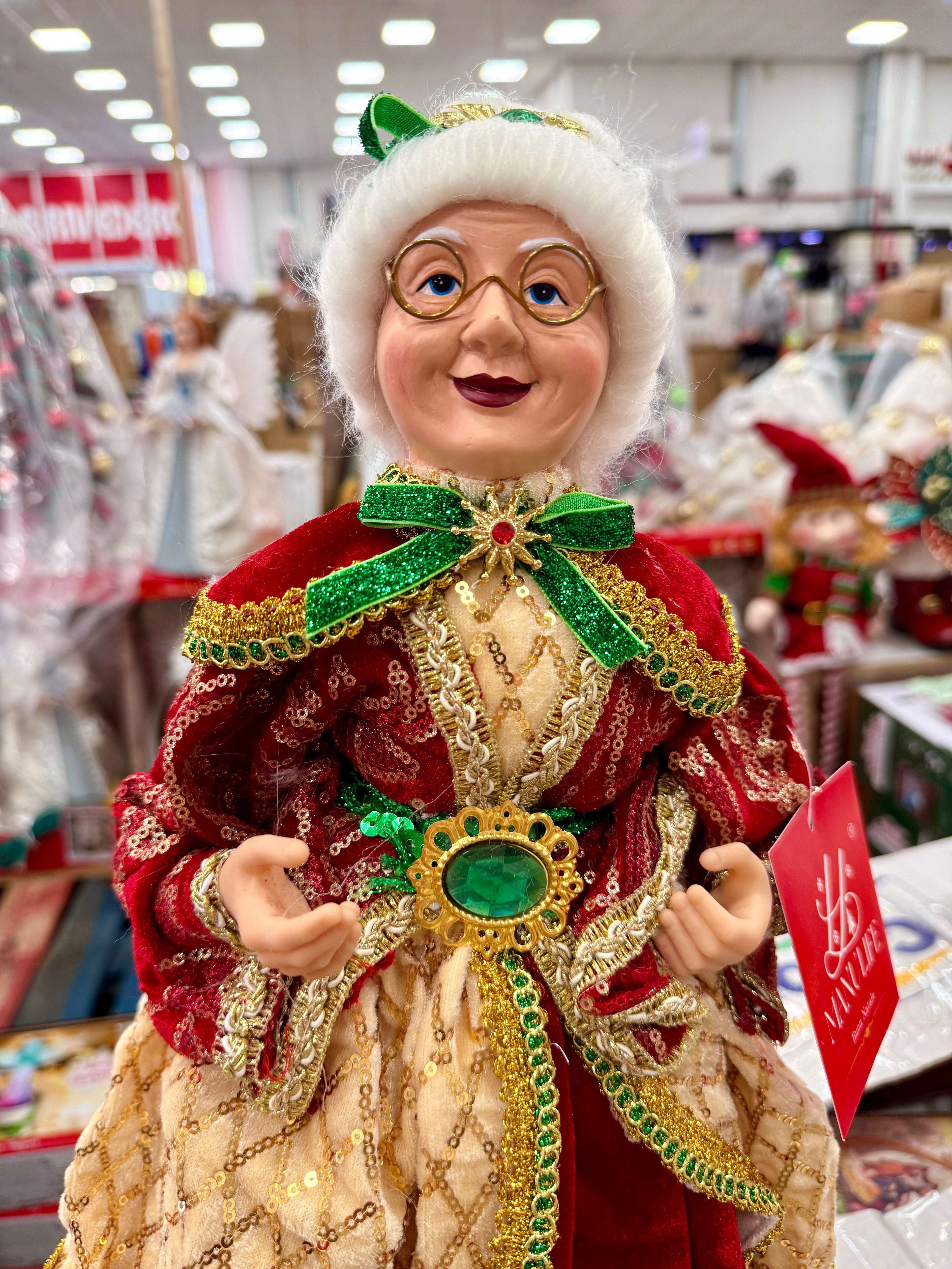 Signora Natale Decorativa con Abito Rosso e Oro – Disponibile in 2 Misure