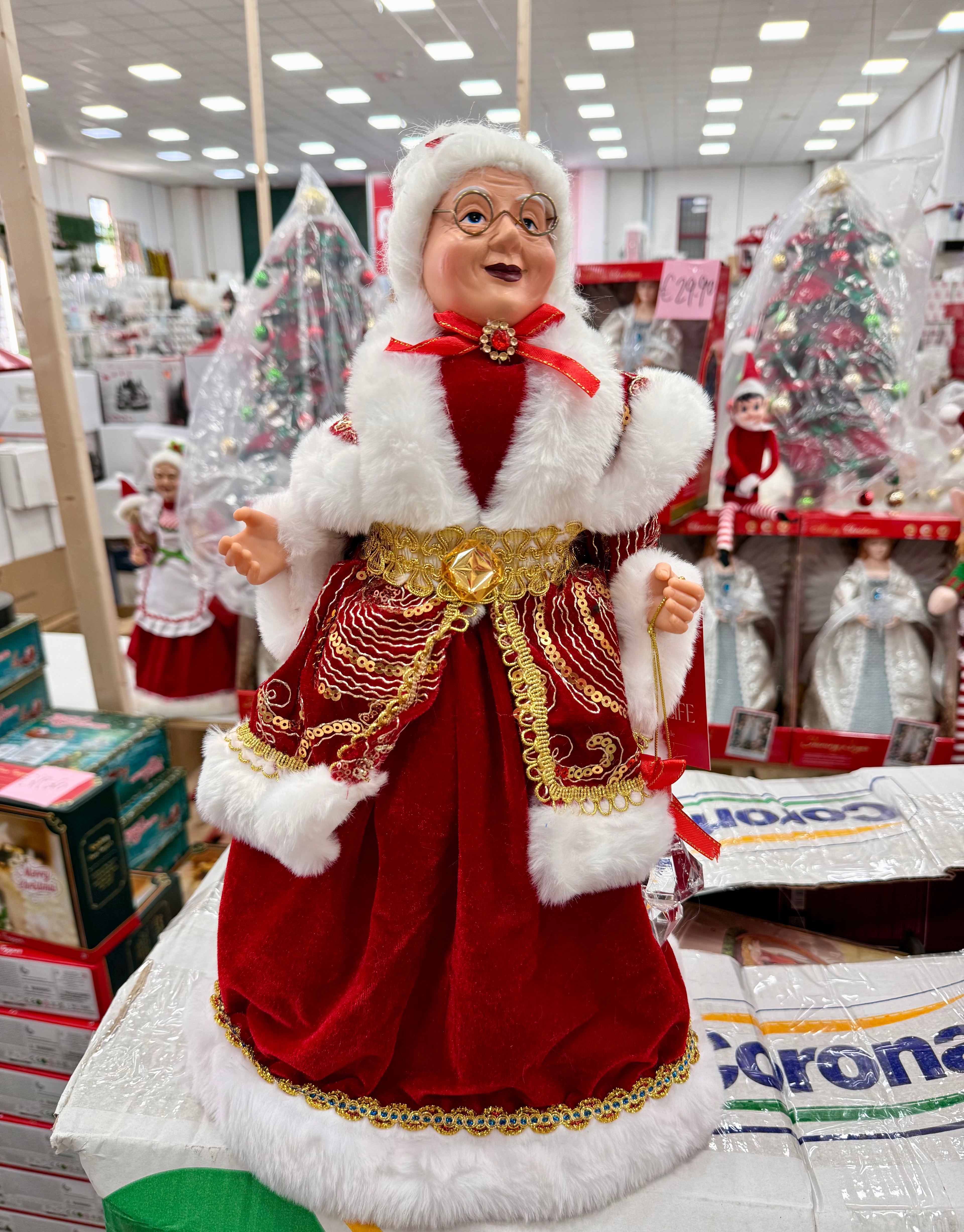 Signora Natale Decorativa in Velluto Rosso e Pelliccia Bianca – Disponibile in 2 Misure