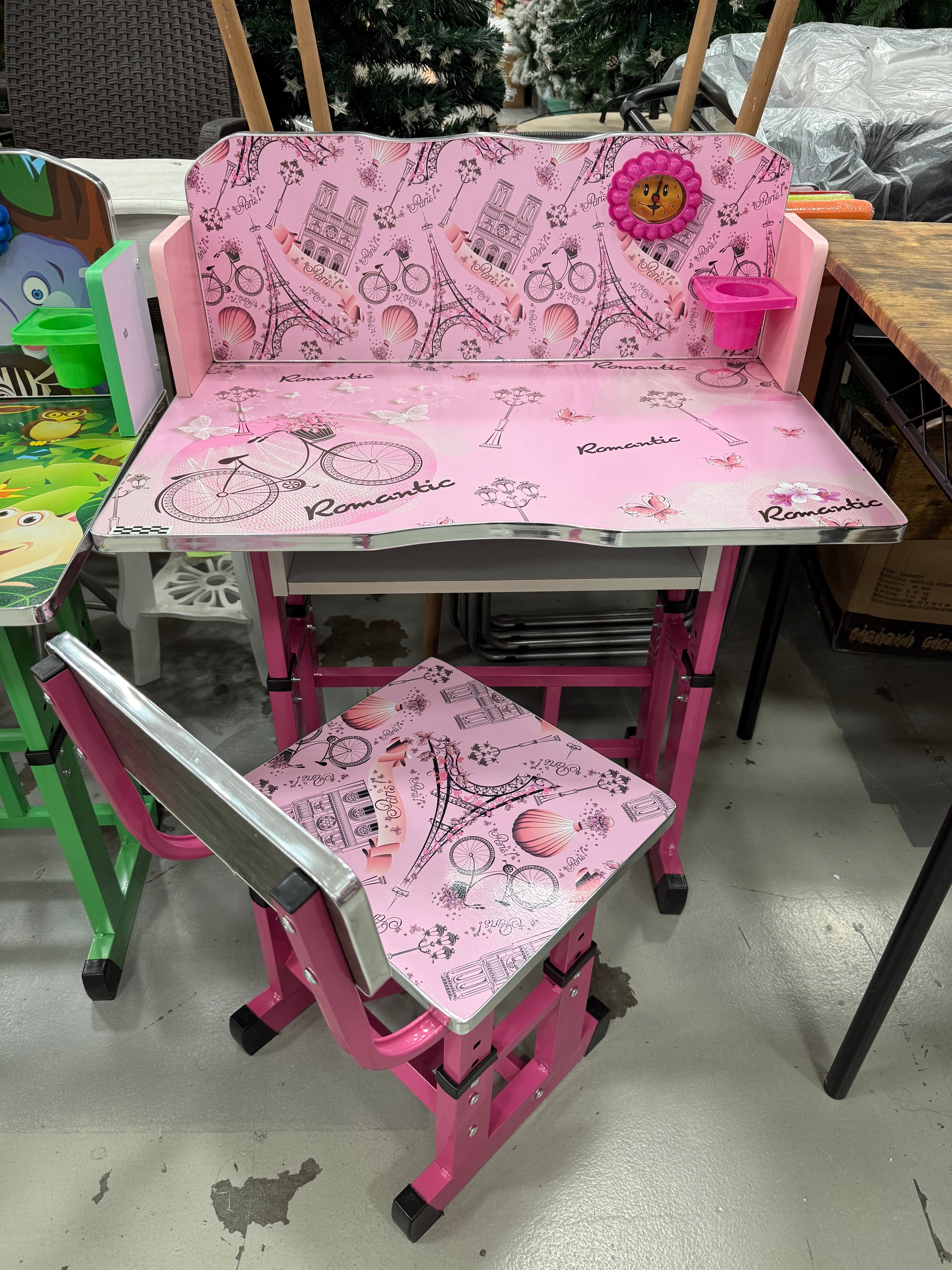 Scrivania per bambini con sedia – Tema Romantic Paris rosa