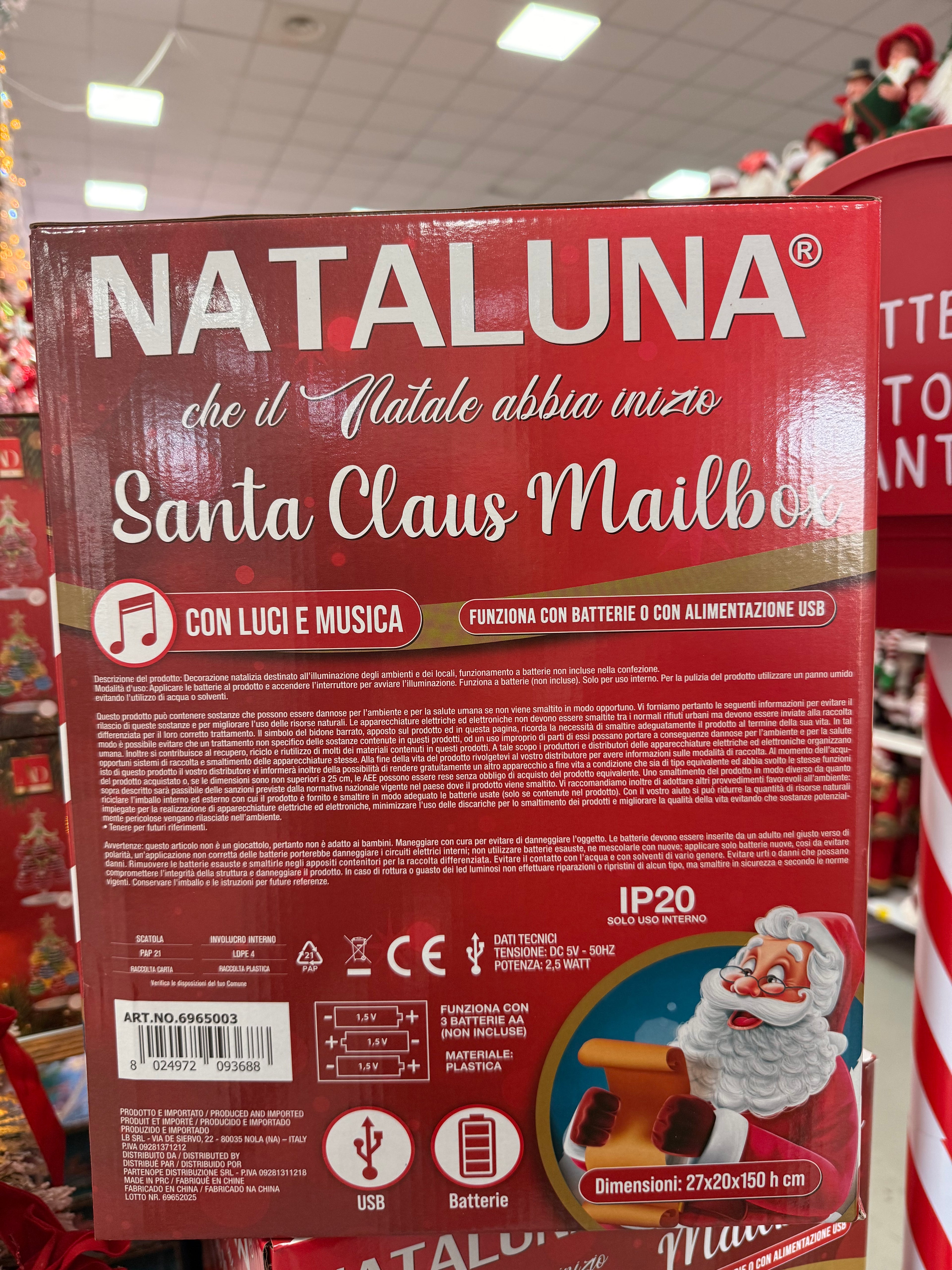 Cassetta Postale di Babbo Natale Nataluna con Luci e Musica – Misura 150 cm