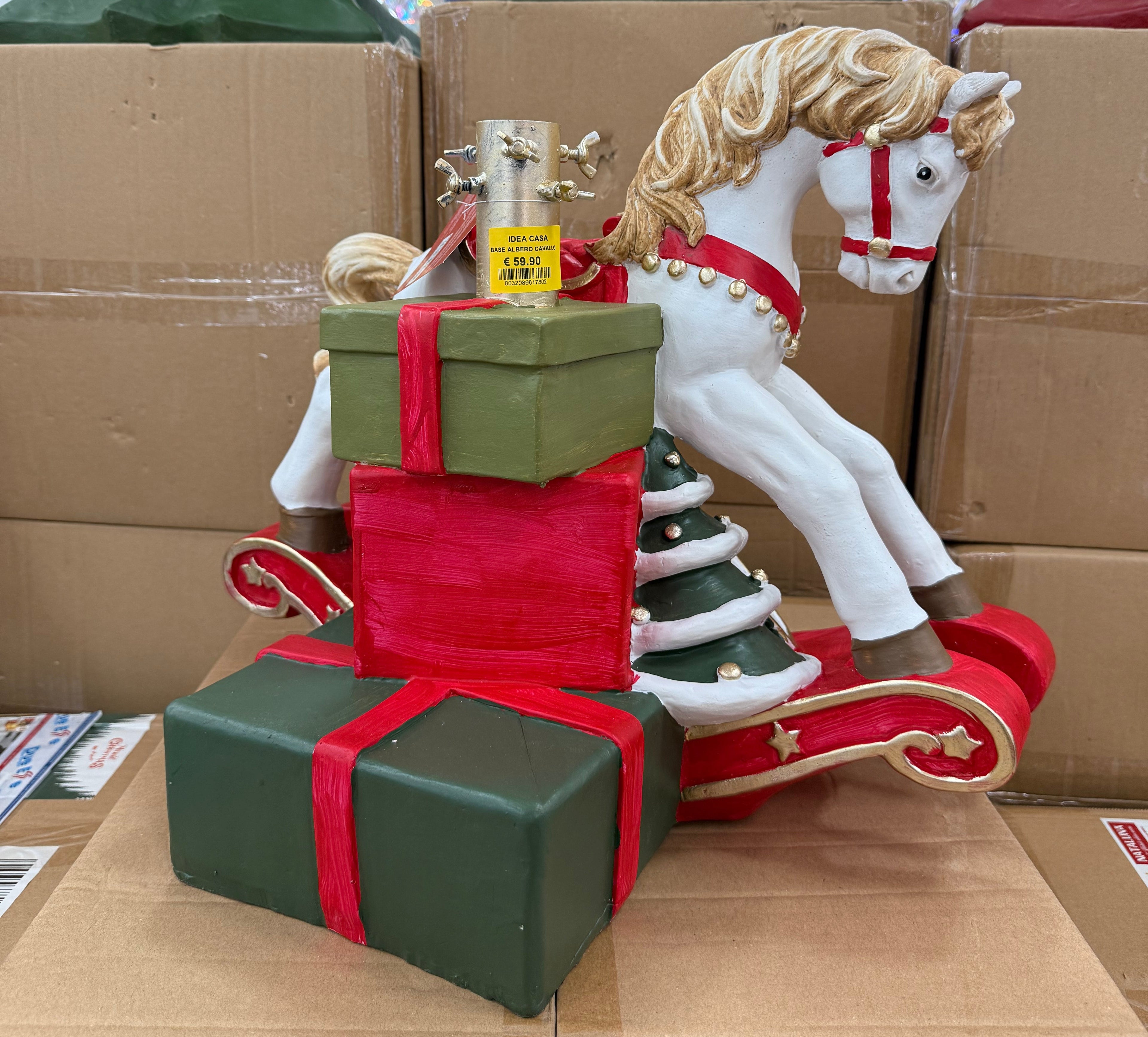 Base Albero di Natale Cavallo a Dondolo con Pacchi Regalo