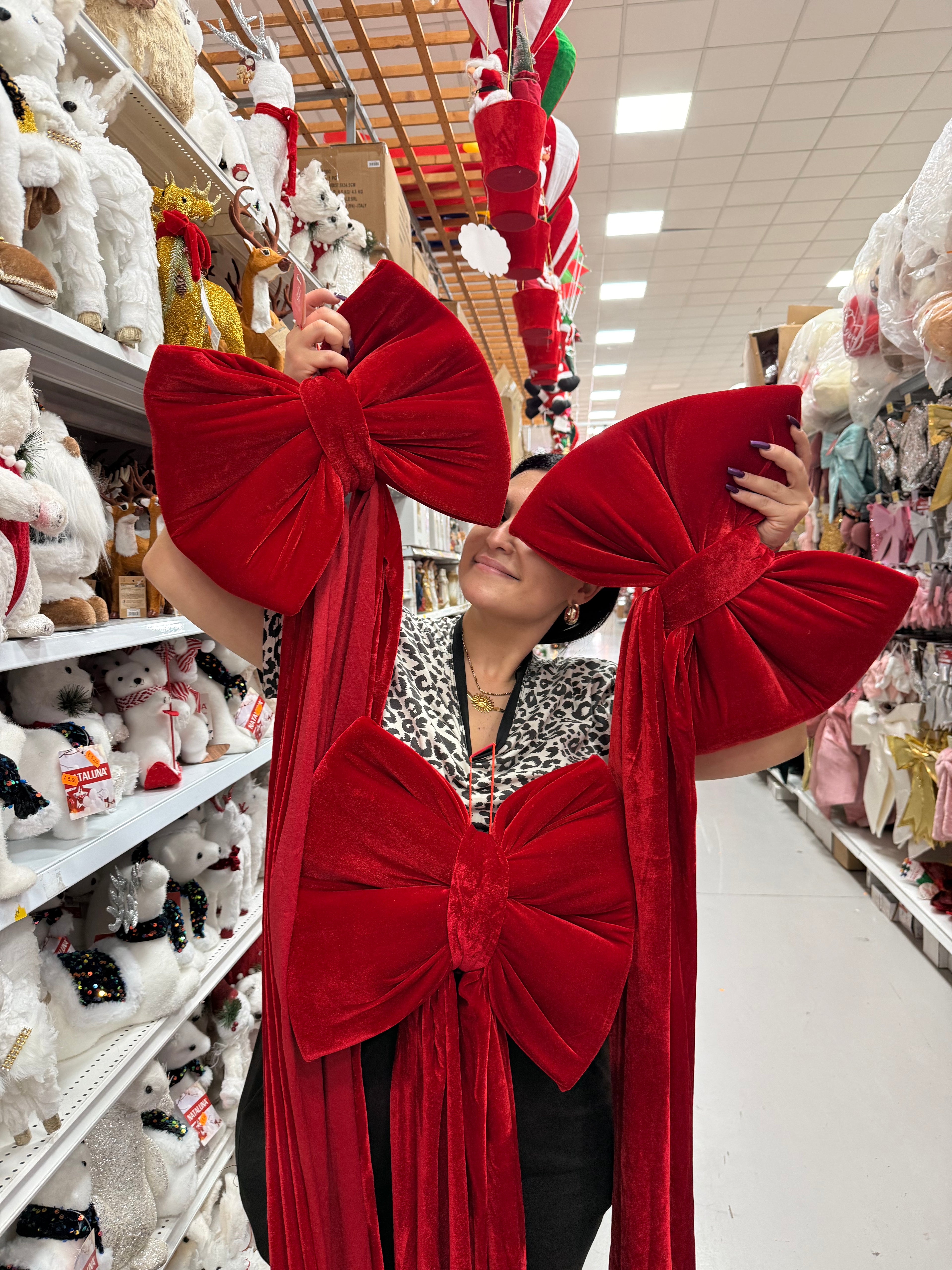 Fiocco Natalizio in Velluto Rosso – 3 Misure