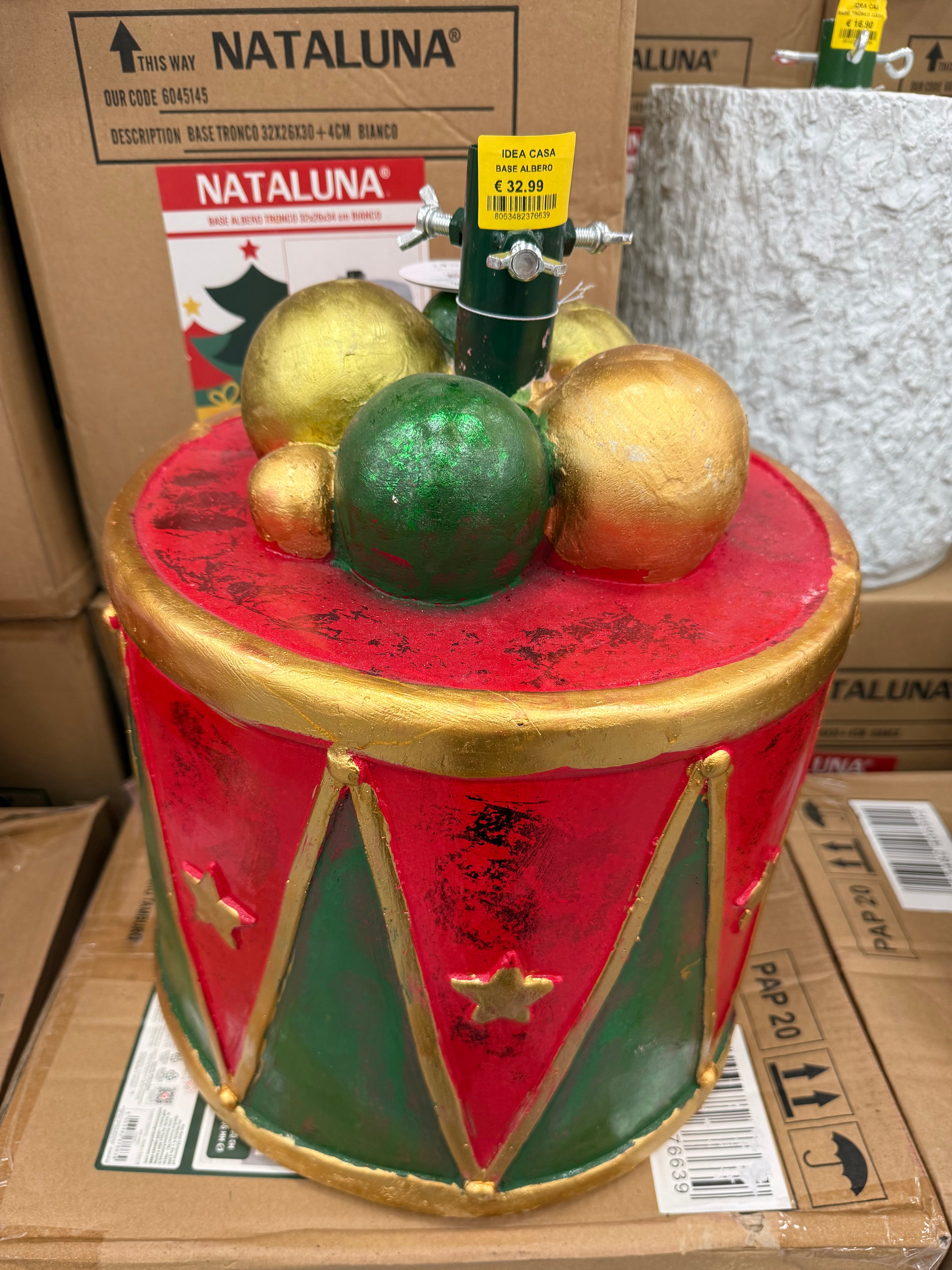 Base Albero di Natale Tamburo Decorativo Rosso e Verde