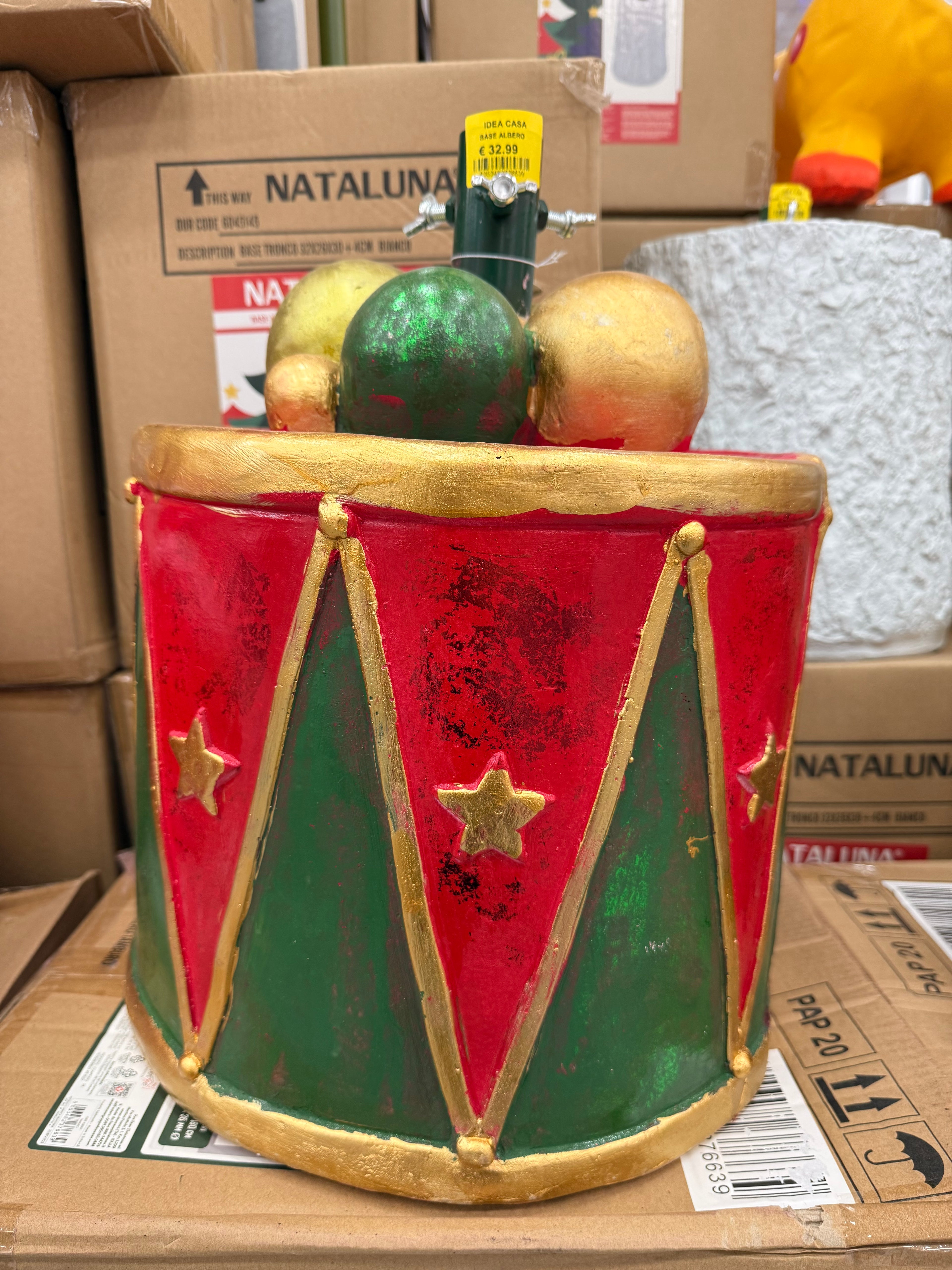 Base Albero di Natale Tamburo Decorativo Rosso e Verde