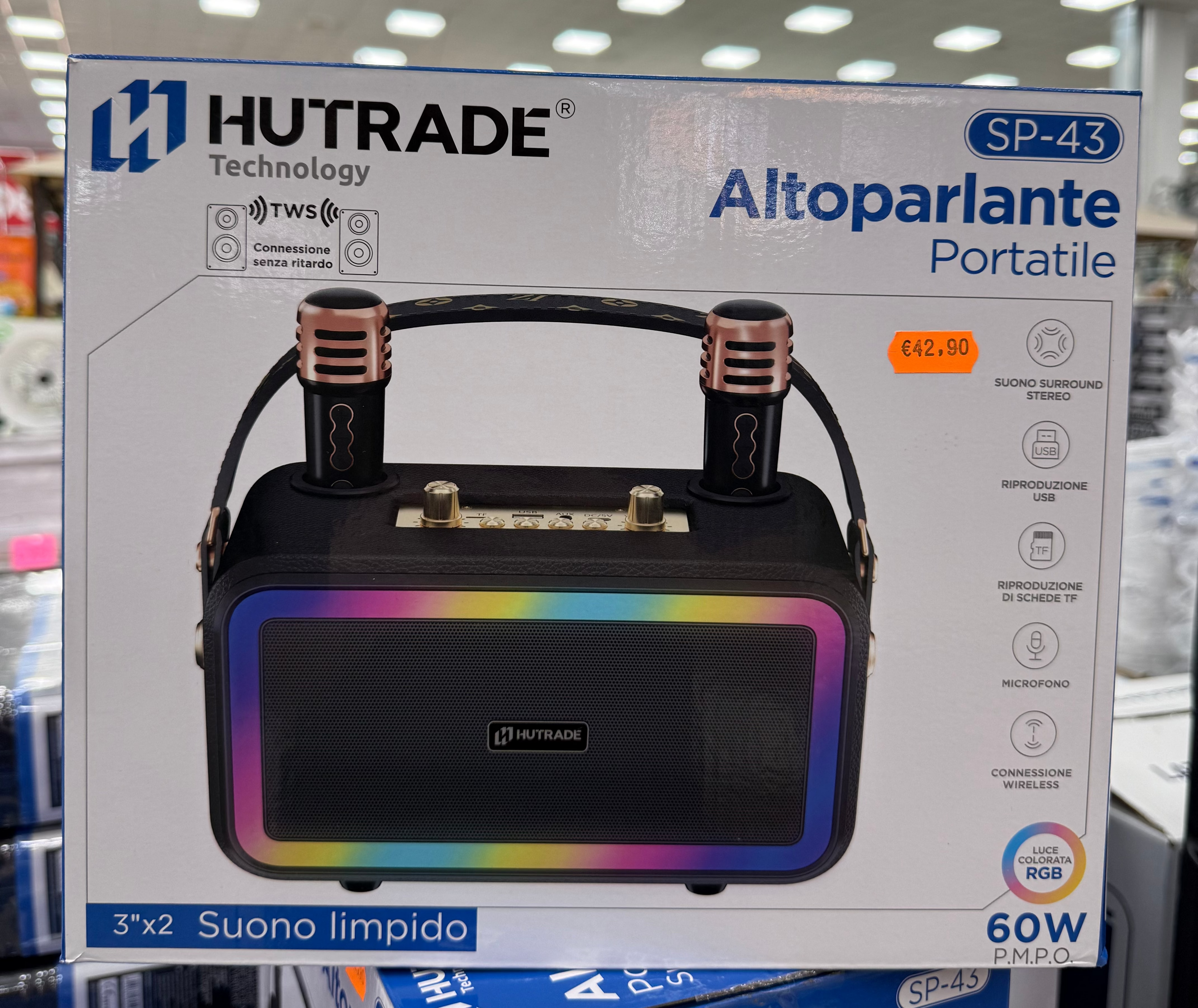 Altoparlante Portatile HUTRADE SP-43 Bluetooth con 2 Microfoni Wireless e Luci RGB