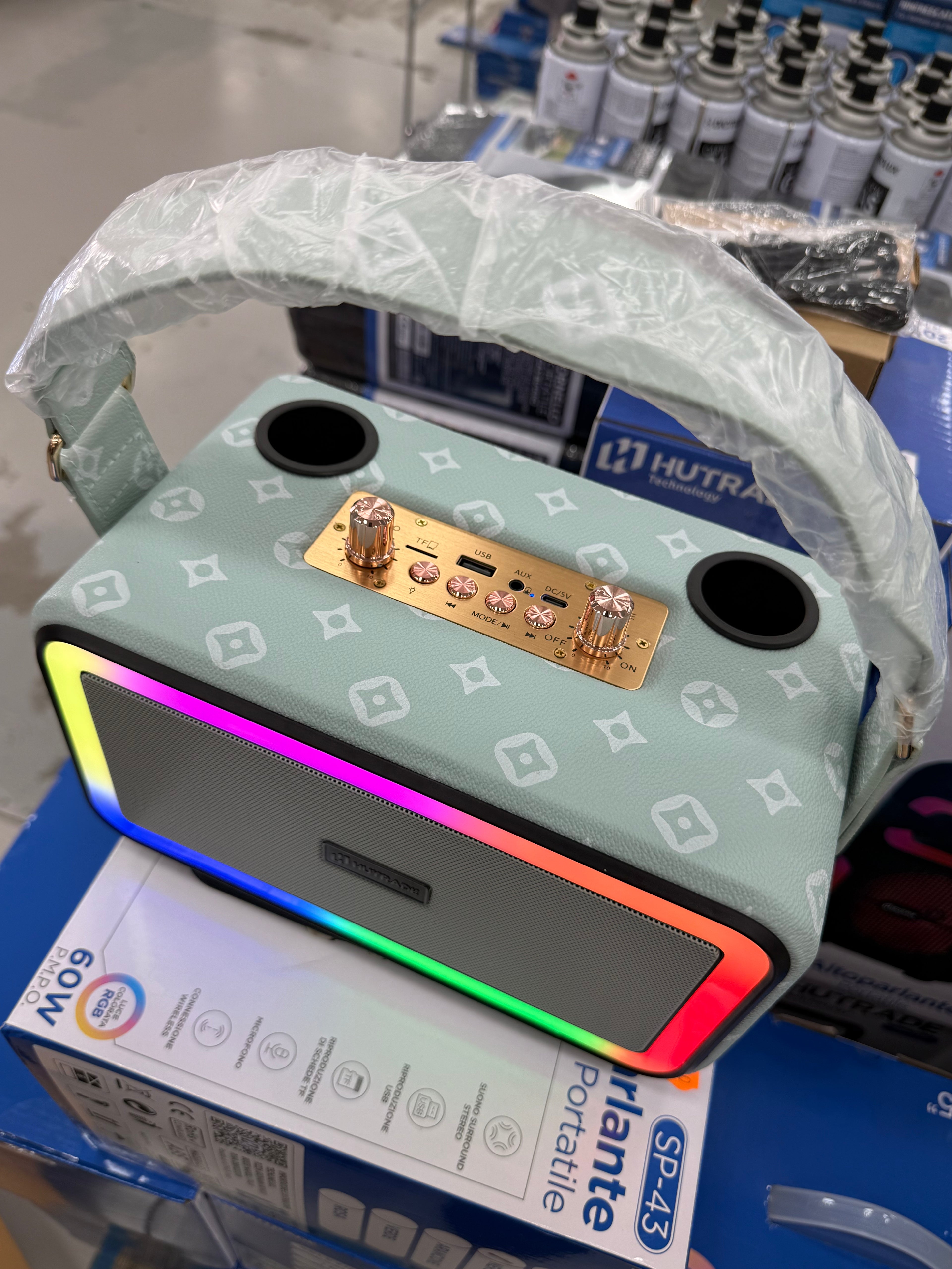 Altoparlante Portatile HUTRADE SP-43 Bluetooth con 2 Microfoni Wireless e Luci RGB