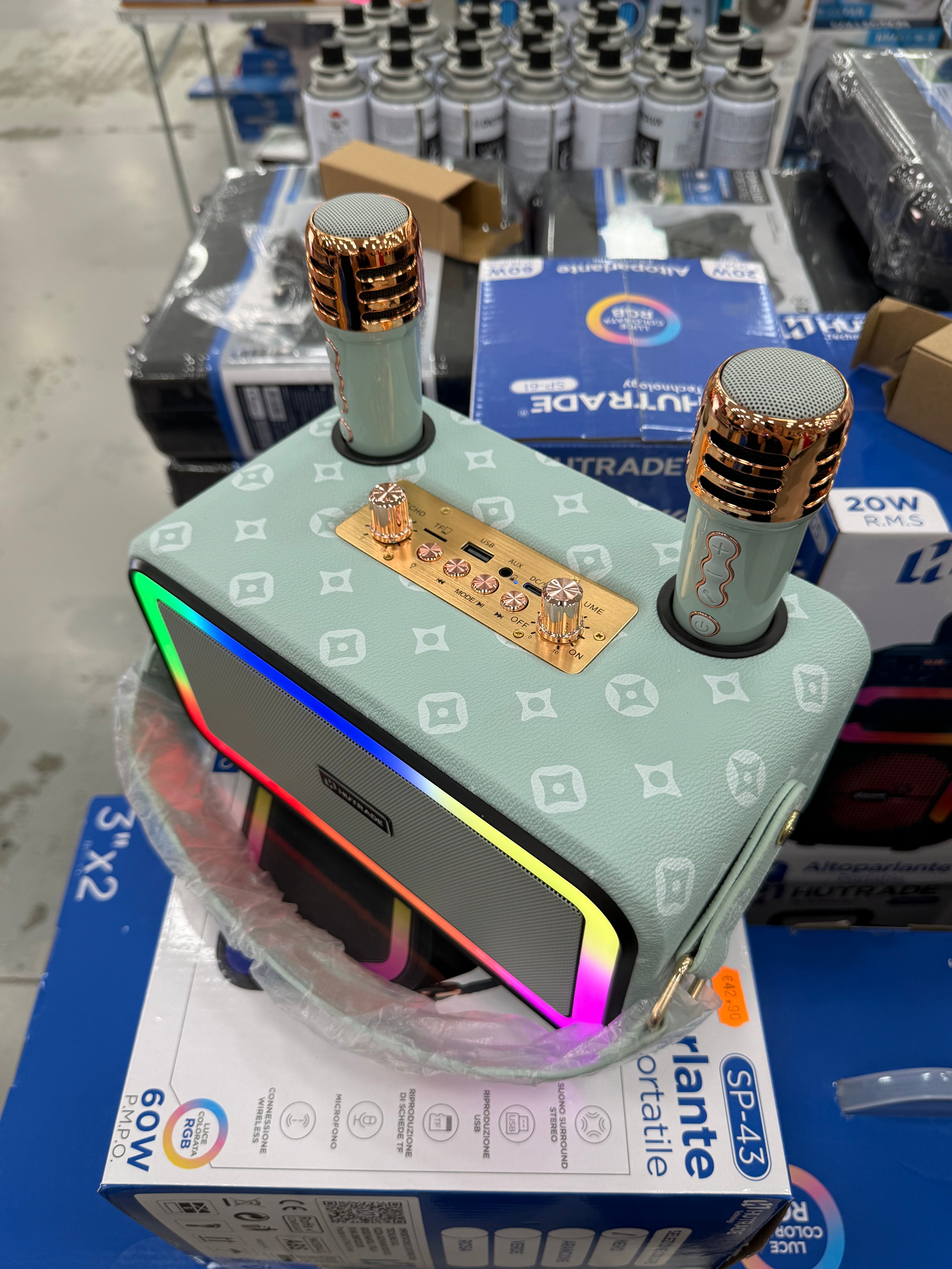 Altoparlante Portatile HUTRADE SP-43 Bluetooth con 2 Microfoni Wireless e Luci RGB