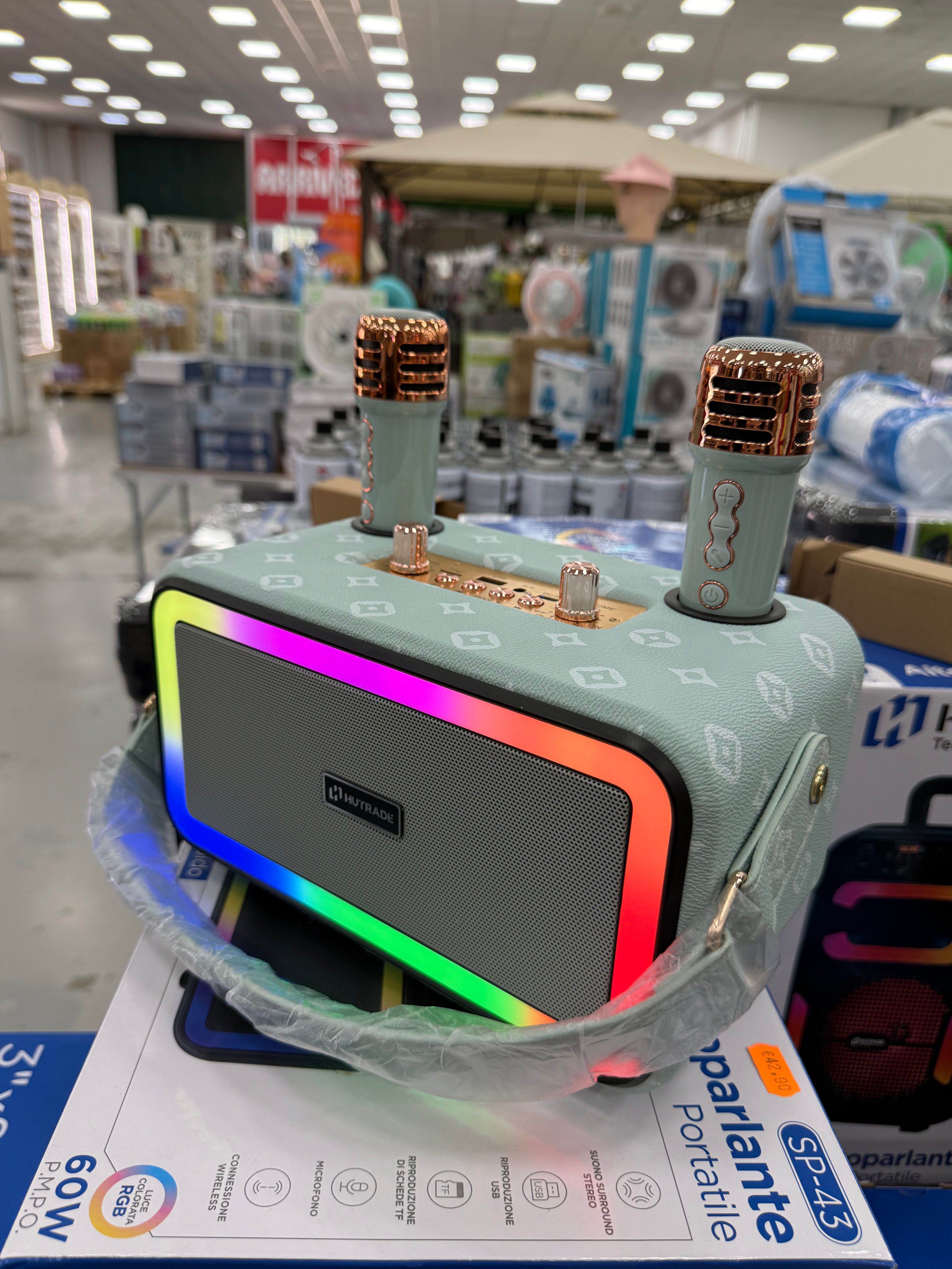 Altoparlante Portatile HUTRADE SP-43 Bluetooth con 2 Microfoni Wireless e Luci RGB