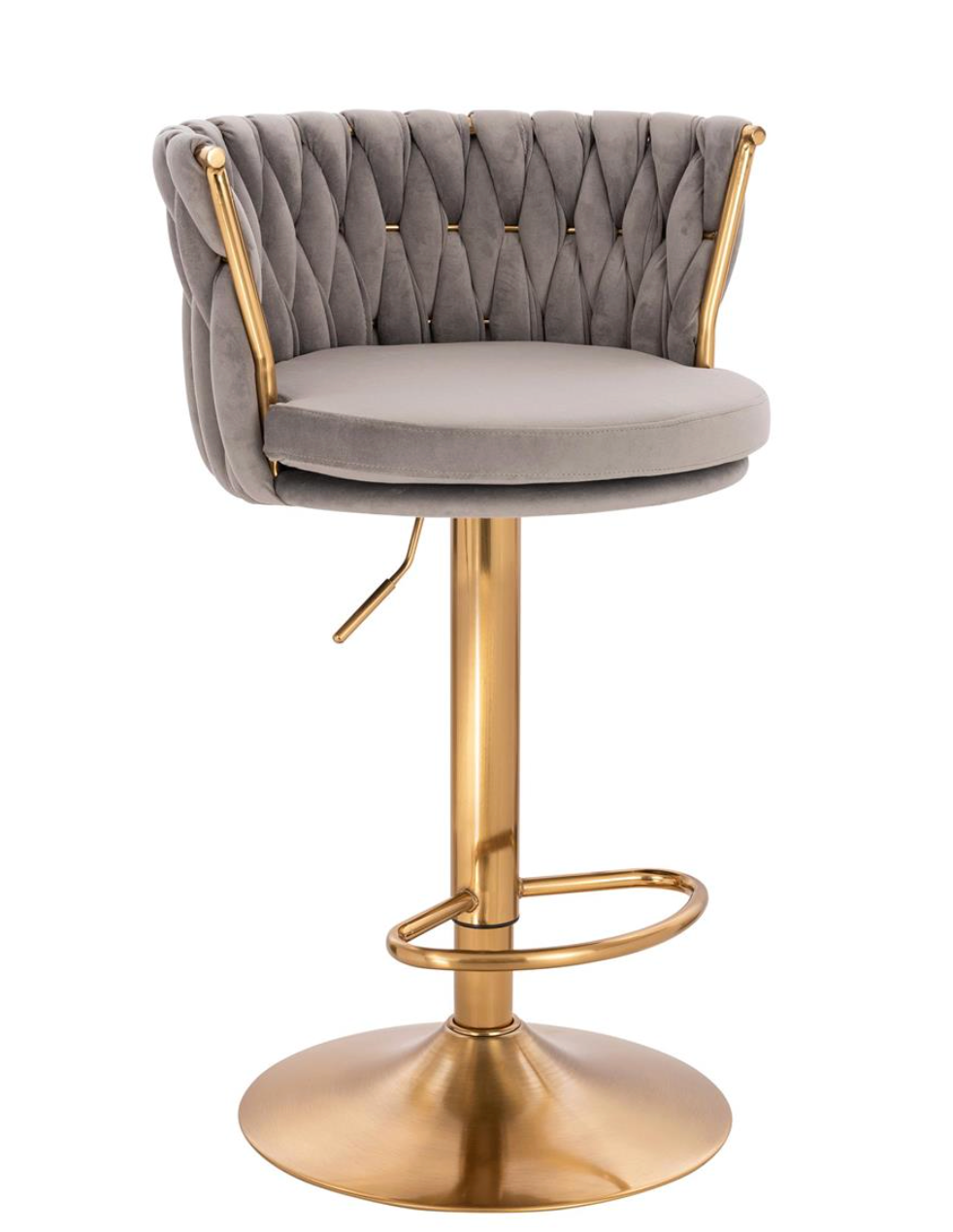 Sgabello regolabile in velluto con base oro – Stile moderno scandinavo