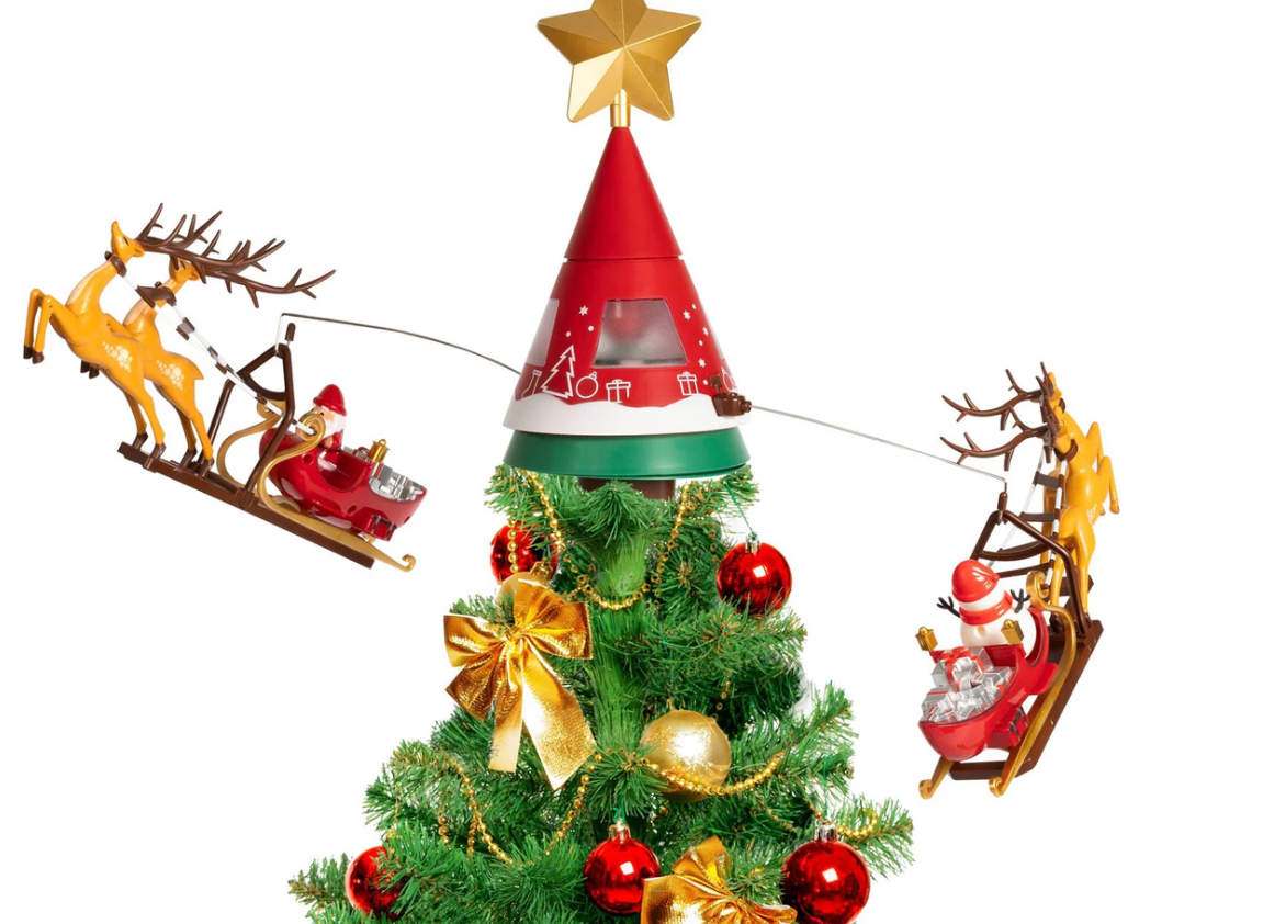 Puntale Rotante Nataluna con Luci e Musica – Babbo Natale con Slitta e Renne