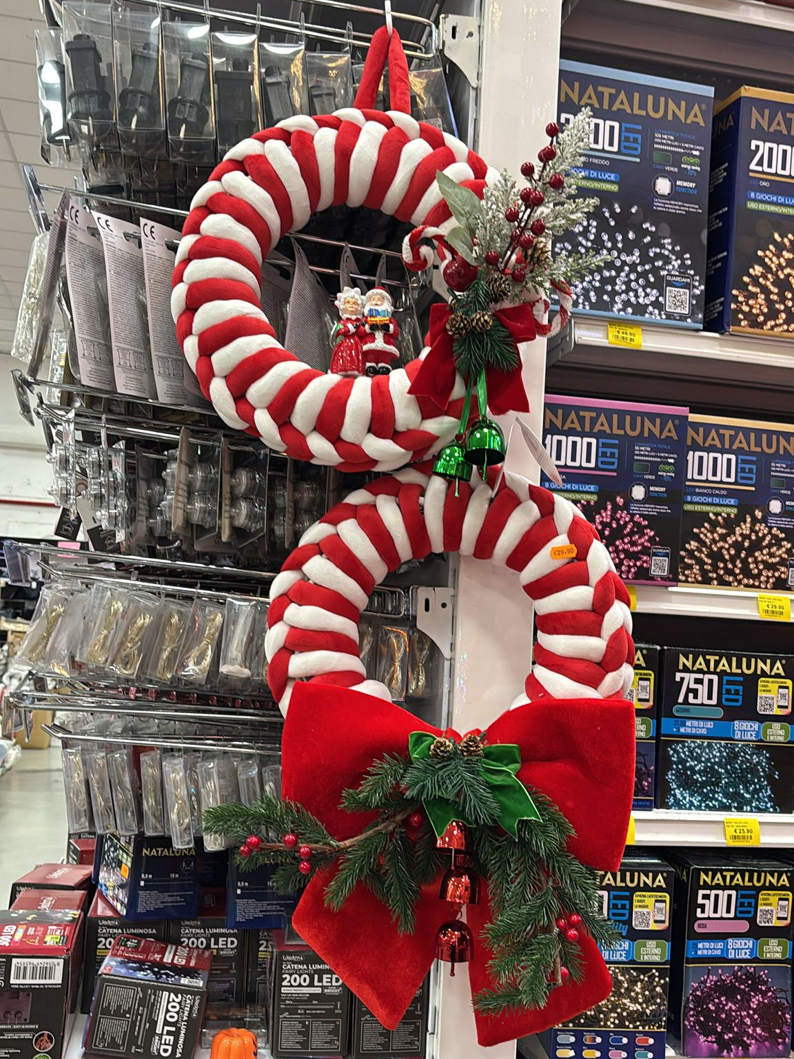 Ghirlanda Natalizia in Velluto a Righe Rosse e Bianche – 2 Modelli